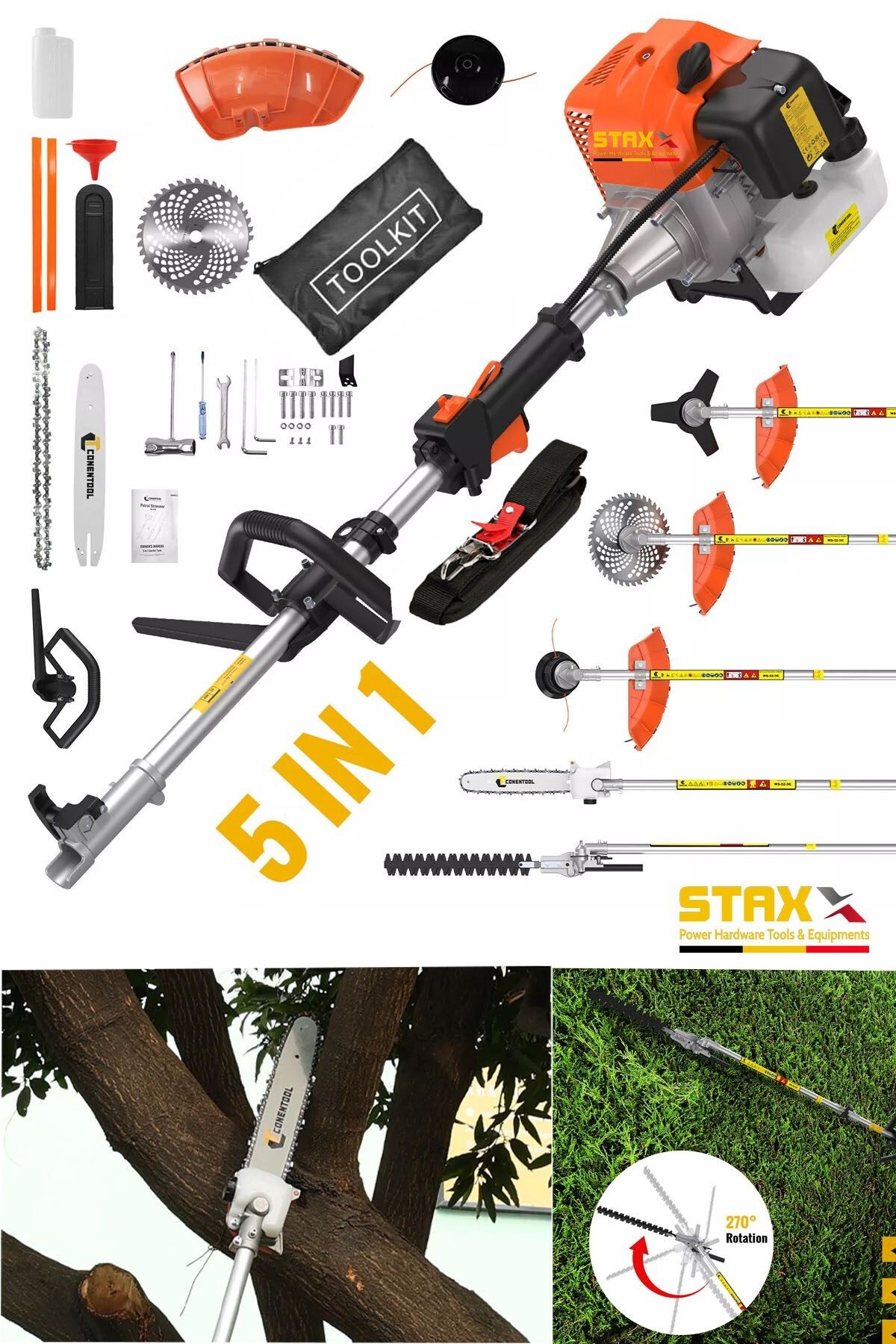 STAXX POWER 20HPX SuperTurbo Çok Fonksiyonlu 5Li Kafa Benzinli Tırpan + Çit + Çim + Testere Seti Ot Biçme Mak