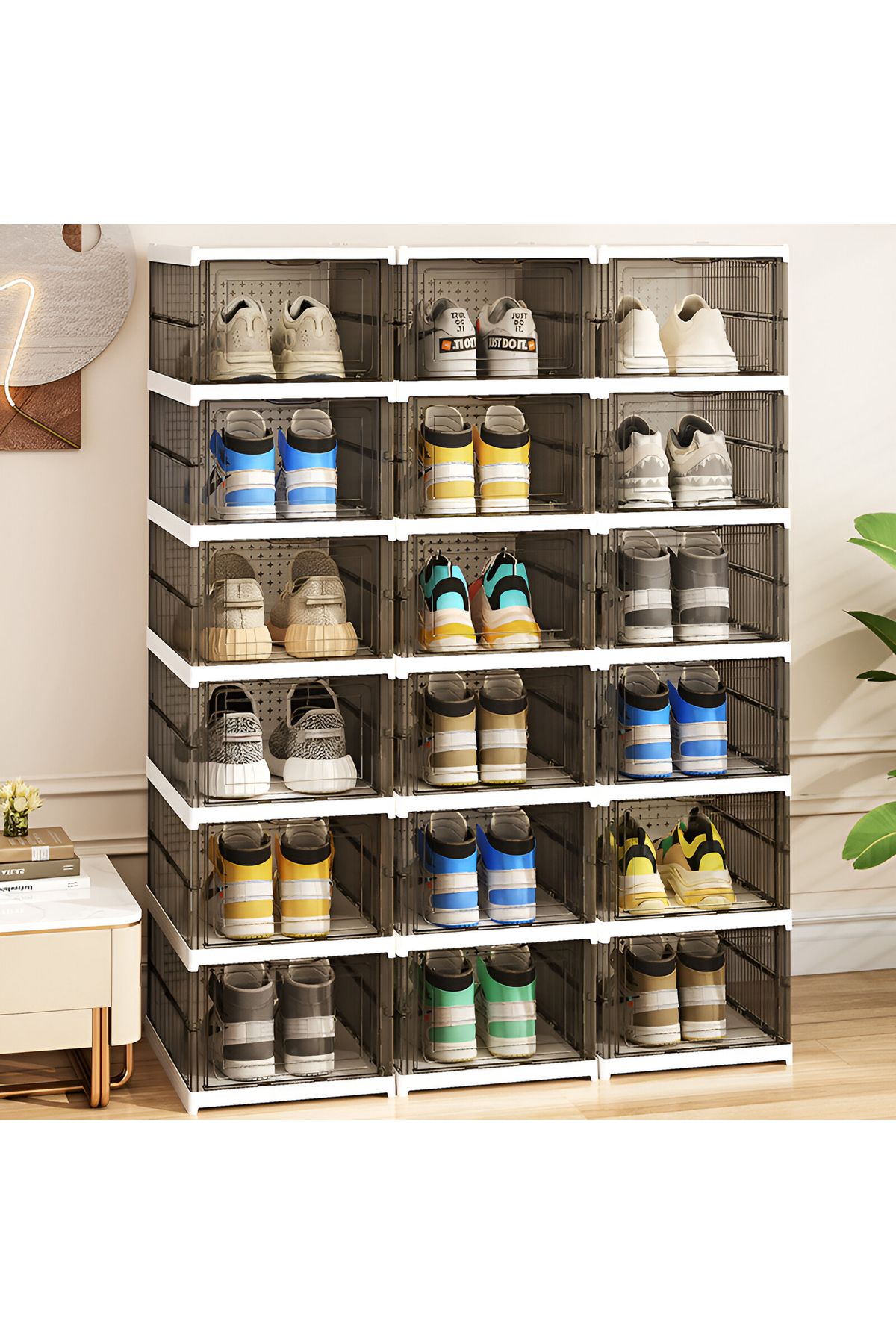 YAH Creation-6-Level YAH Foldable Organizer Stackable, Movable, No Assembly, Durable, Transparent Gray 8