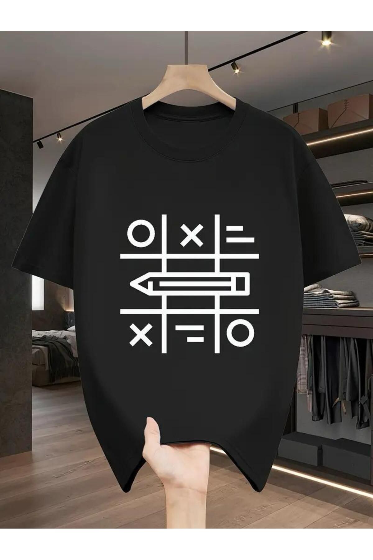 İnazuma Outdoors İnazuma Unisex Oversize Baskılı Pamuklu Bisiklet Yaka Kısa Kollu SİYAH T-shirt