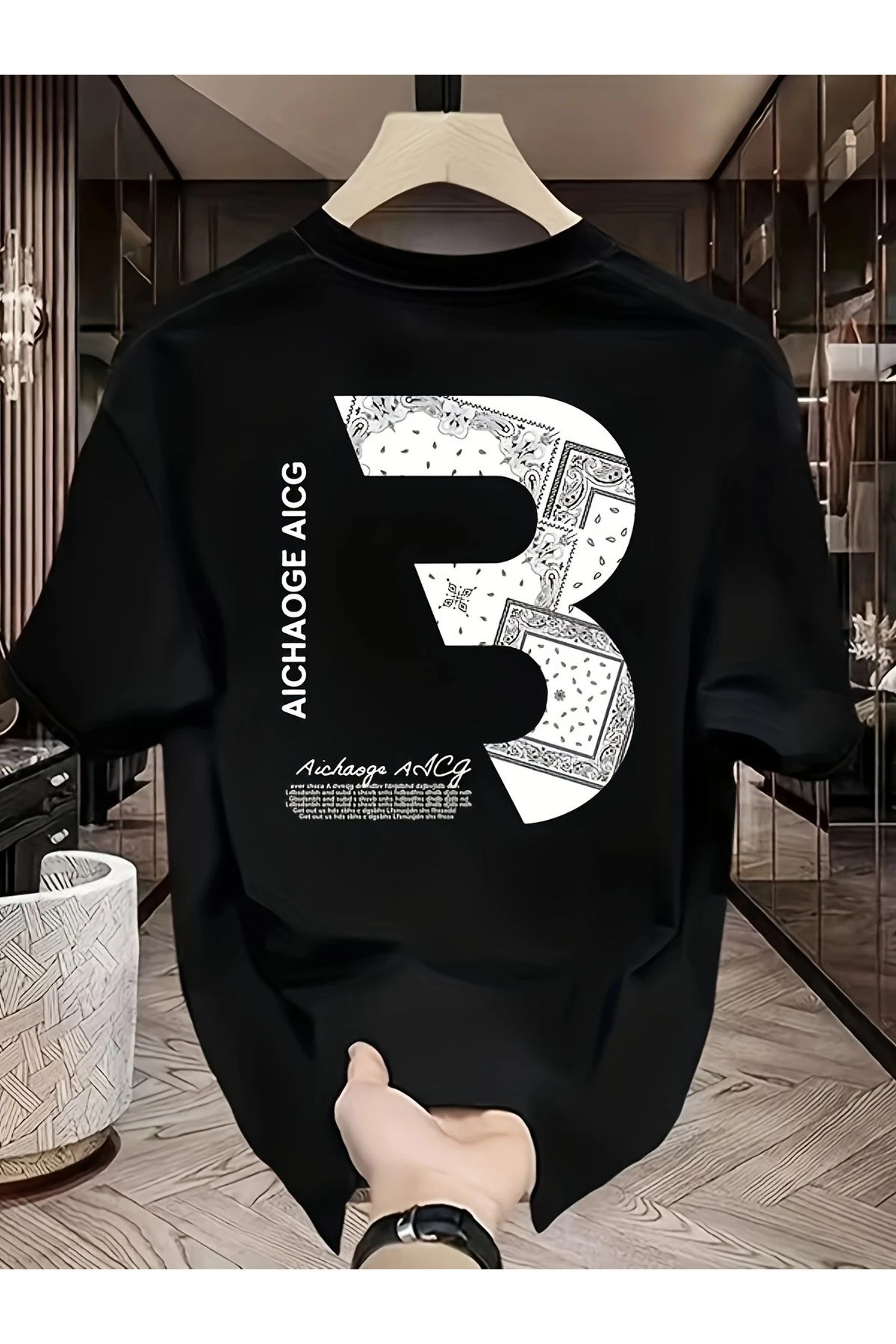 qubo sportswear & company qubo Unisex Oversize Baskılı Pamuklu Bisiklet Yaka Kısa Kollu SİYAH T-shirt