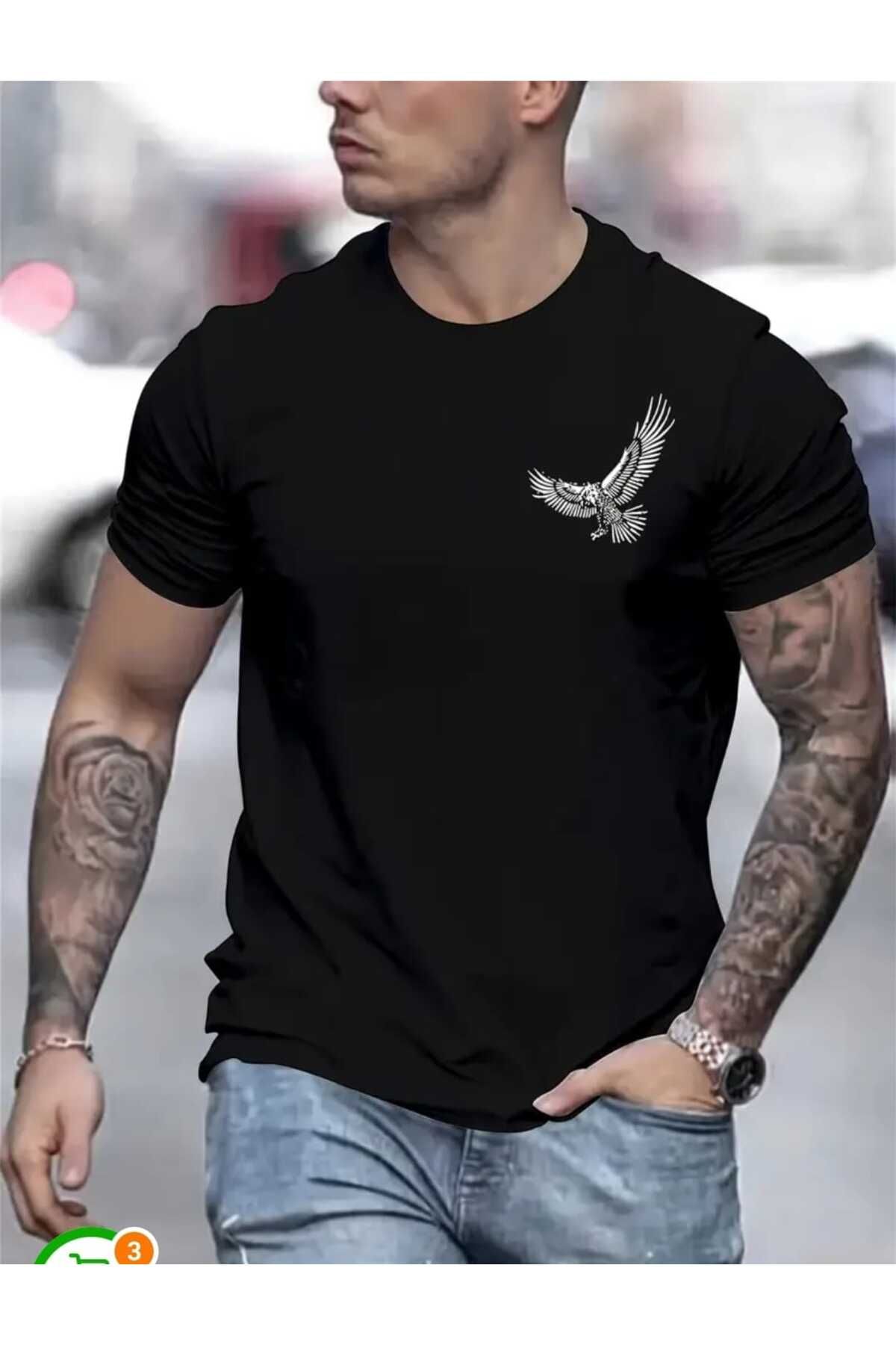 TekTarzz Unisex Erkek Kartal Baskı Tasarımlı Tshirt