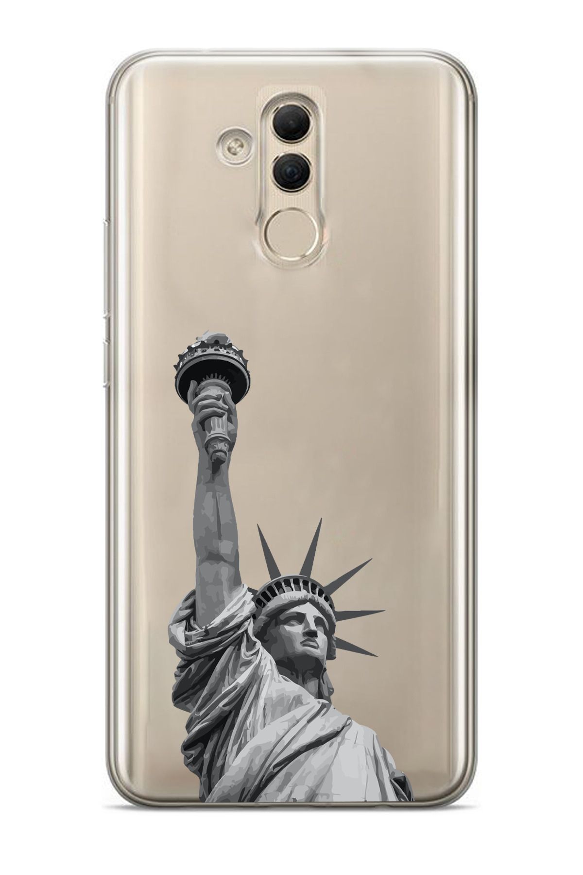 moonset Huawei Mate 20 Lite Uyumlu Özgürlük Heykeli Tasarımlı Baskılı Şeffaf Telefon Kılıfı