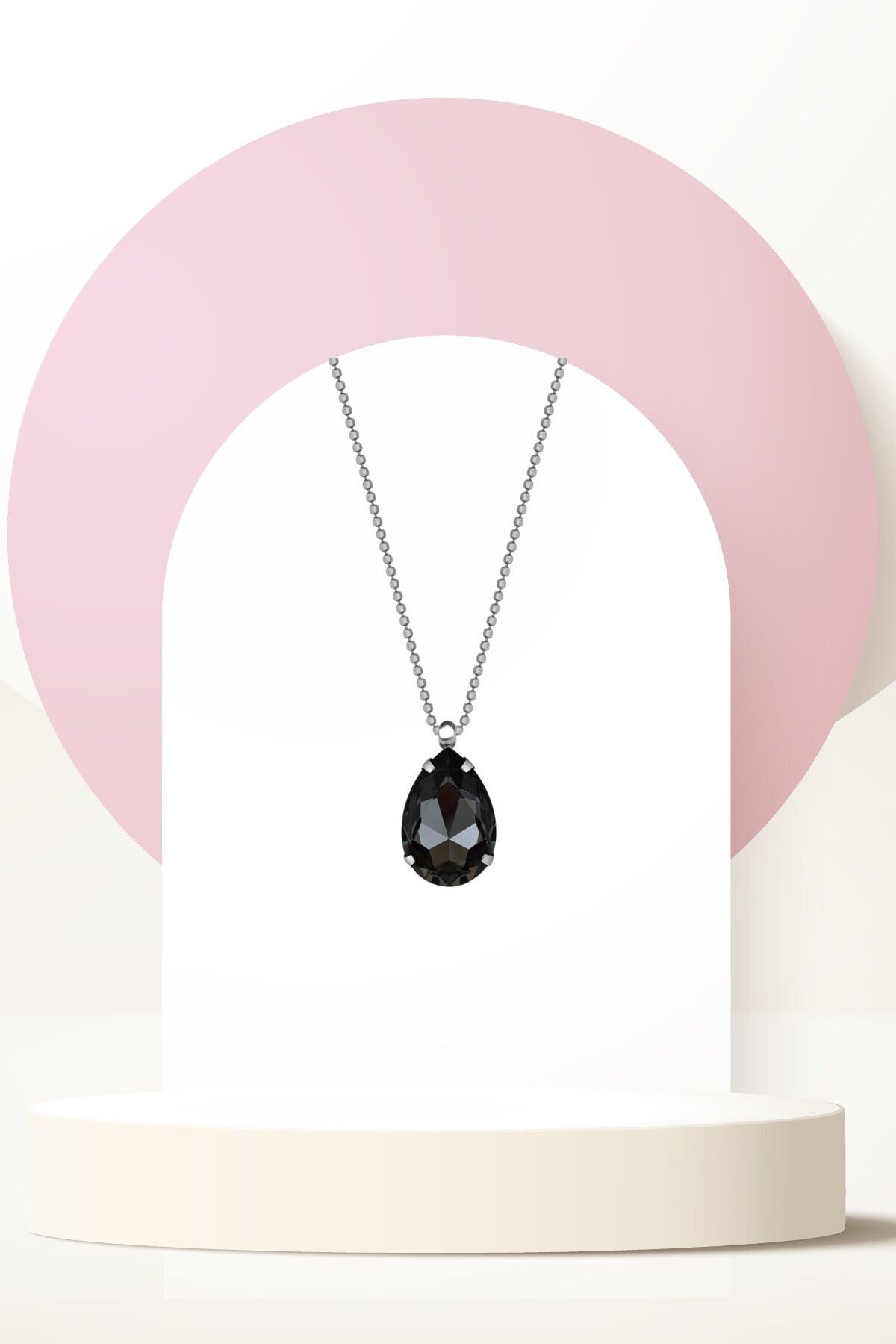 Swarovski Zirconia Crystal Taşlı Black Diamond Damla Kolye Kadın Gece Işıltısı