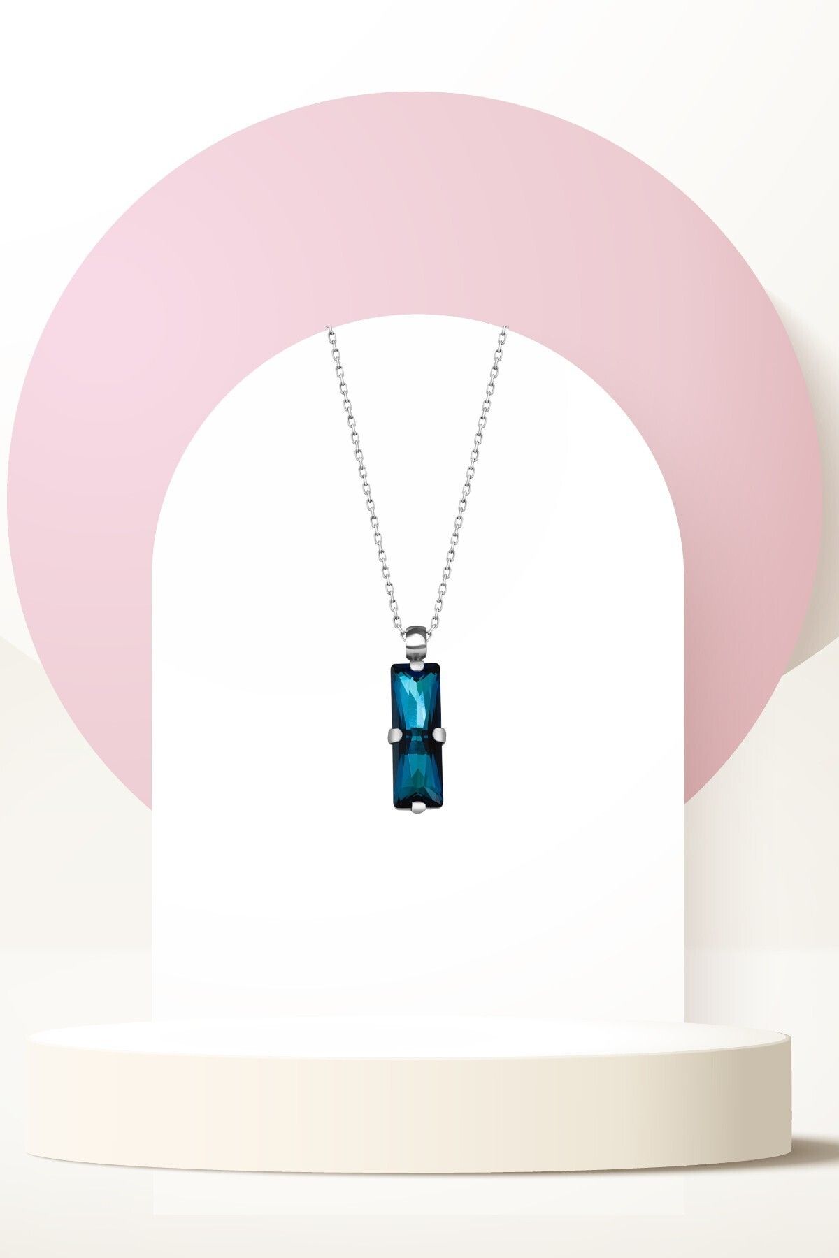 Swarovski Zirconia Crystal Taşlı Lacivert Baget Kolye Kadın Şık Stil