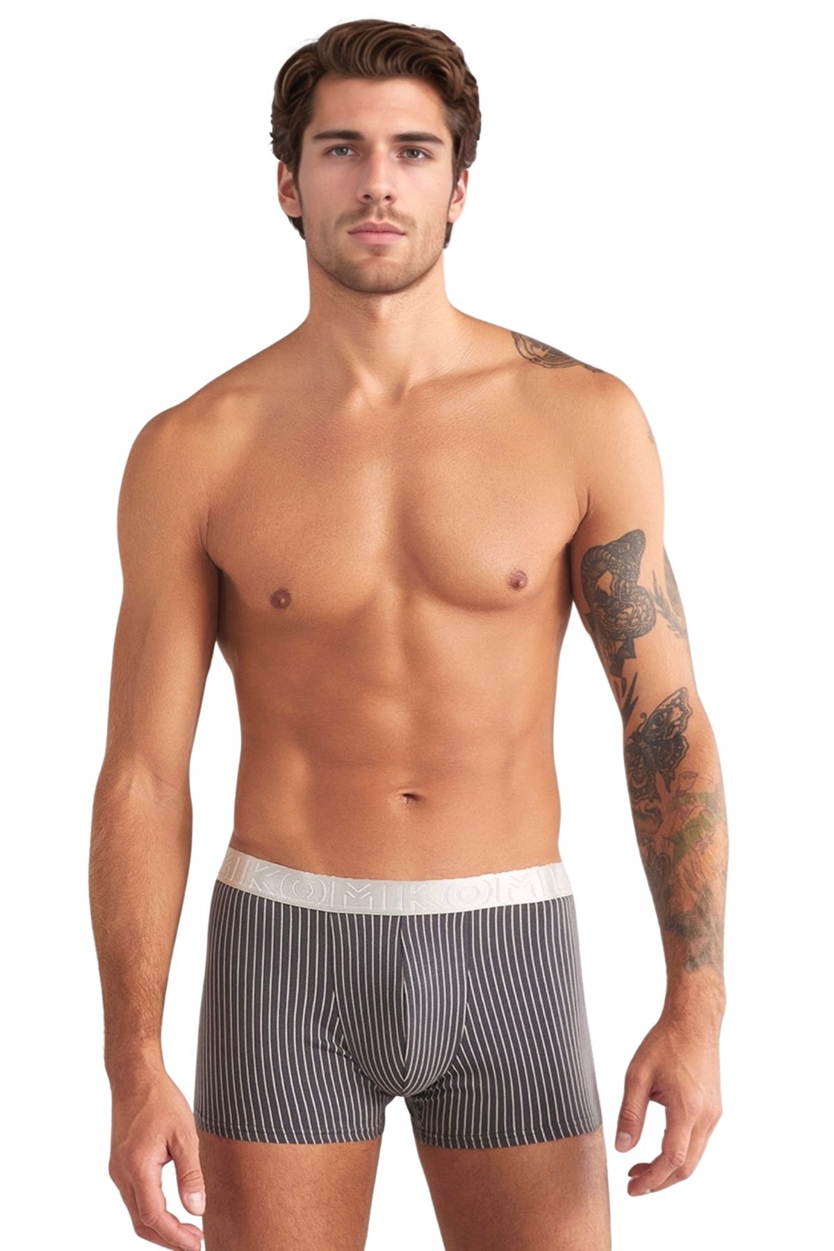 Kom Erkek Lastikli Bel Çizgi Desenli Dar Paça 3'lü Boxer