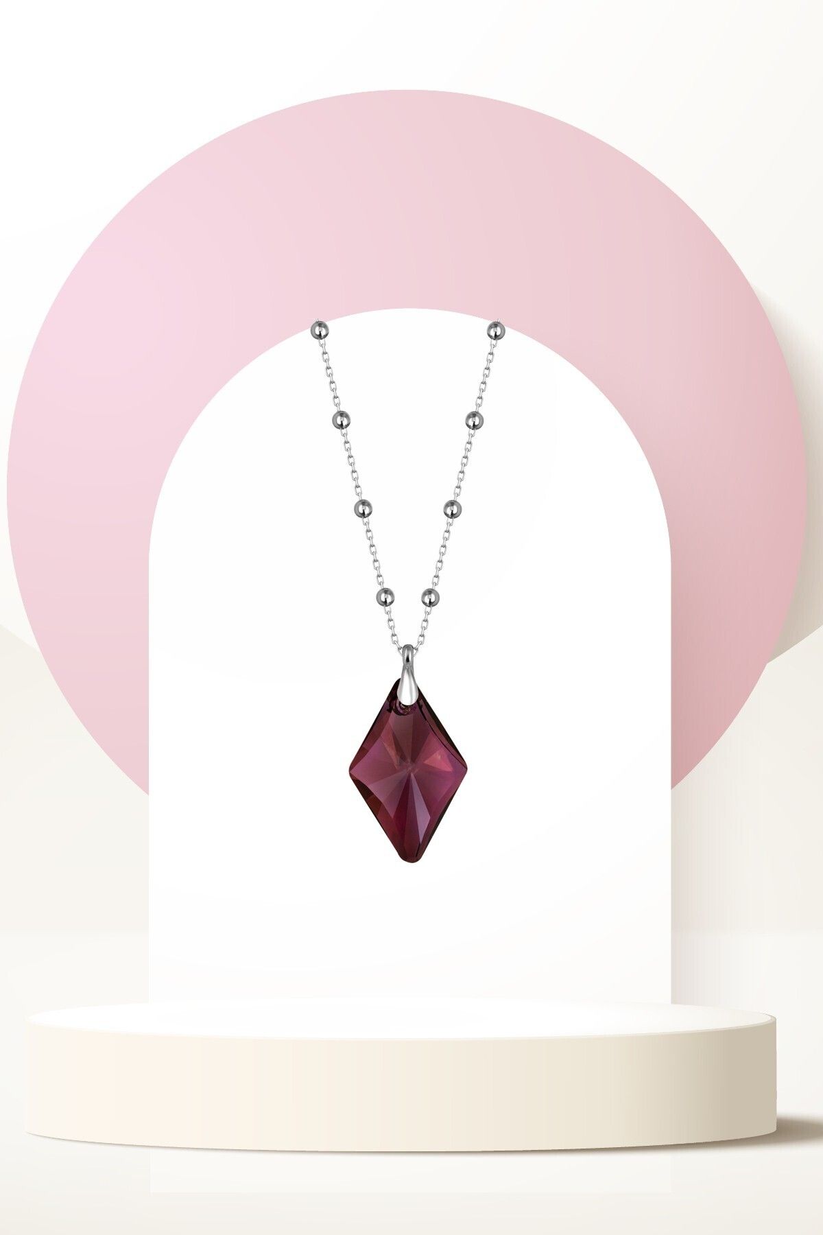 Swarovski Zirconia Crystal Taşlı Ametist Karo Kolye Kadın Mor Takı