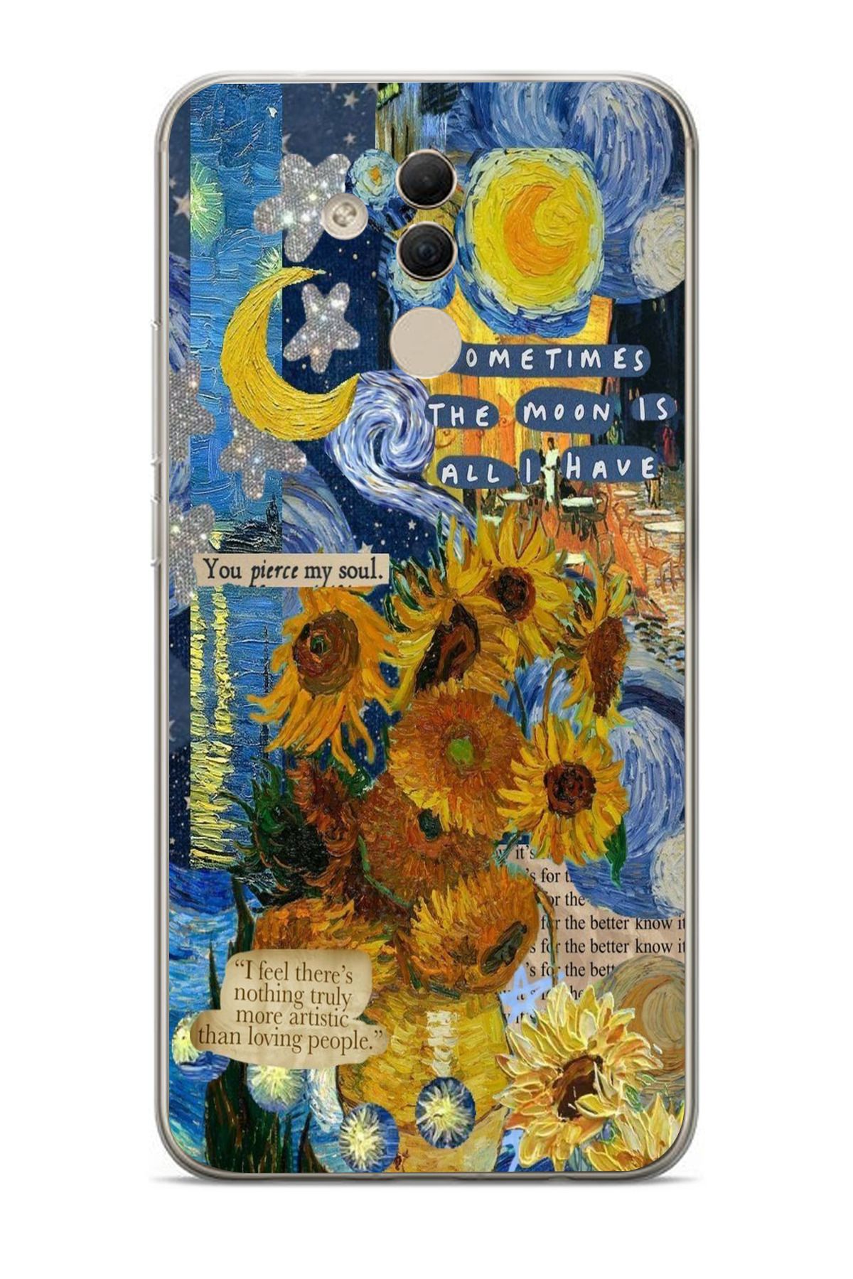 moonset Huawei Mate 20 Lite Uyumlu Van Gogh Tasarımlı Baskılı Şeffaf Telefon Kılıfı
