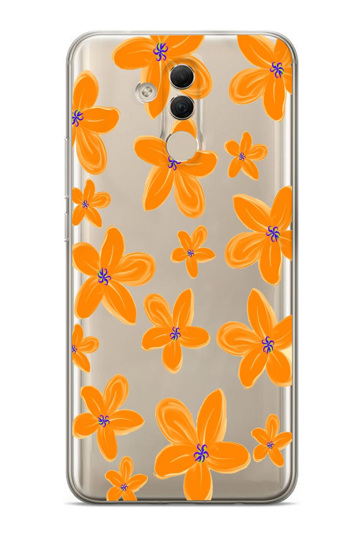 moonset Huawei Mate 20 Lite Uyumlu Çiçek Tasarımlı Baskılı Şeffaf Telefon Kılıfı