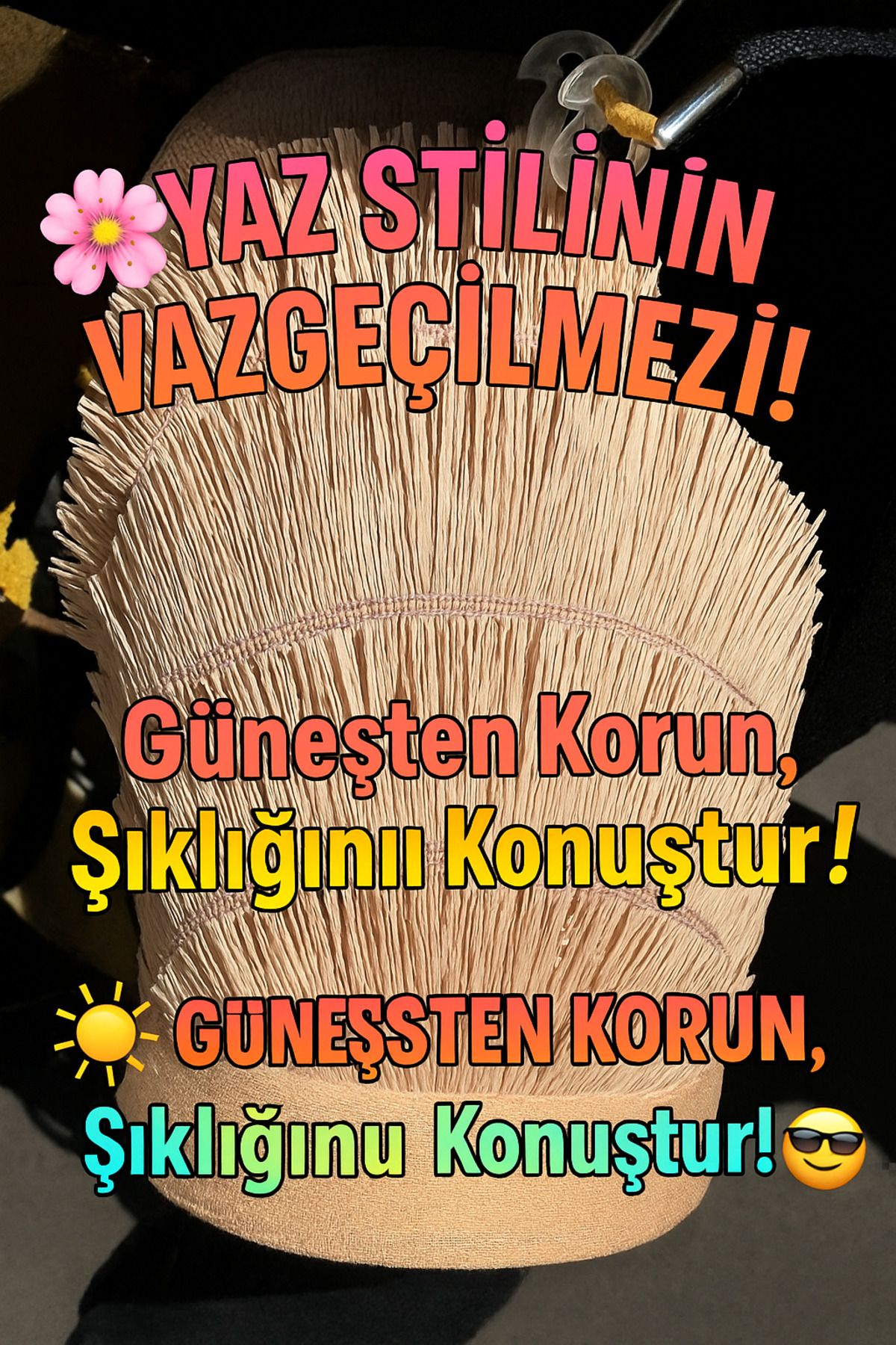 KARAASLAN Somon Rengi Kadın Yazlık Vizör Şapka – Kağıt İp Örgü, Püsküllü, Ayarlanabilir