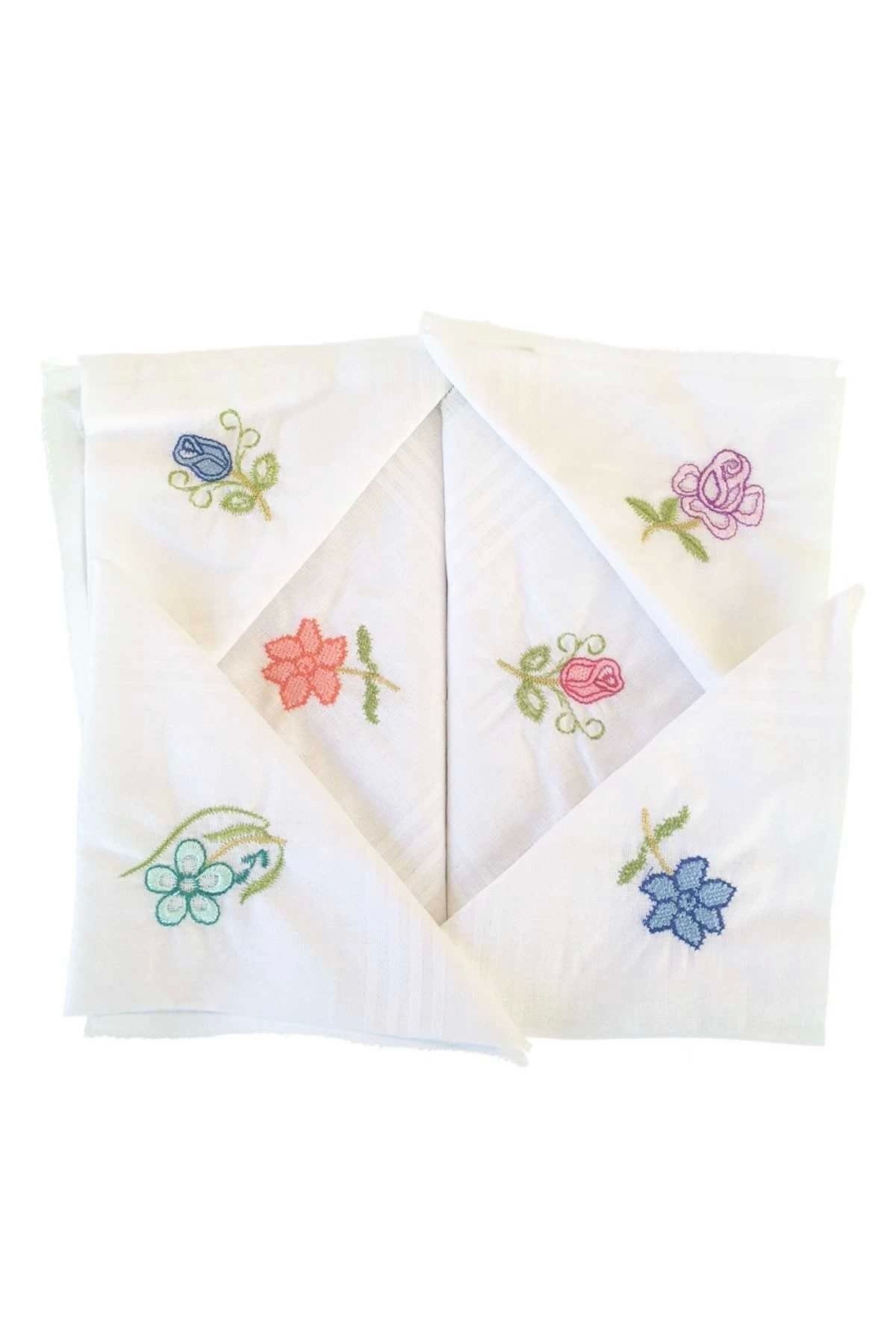 Elif Mira Hediyelik Işlemeli Mendili 6 Lı Paket 28x28 Cm 100 Pamuk