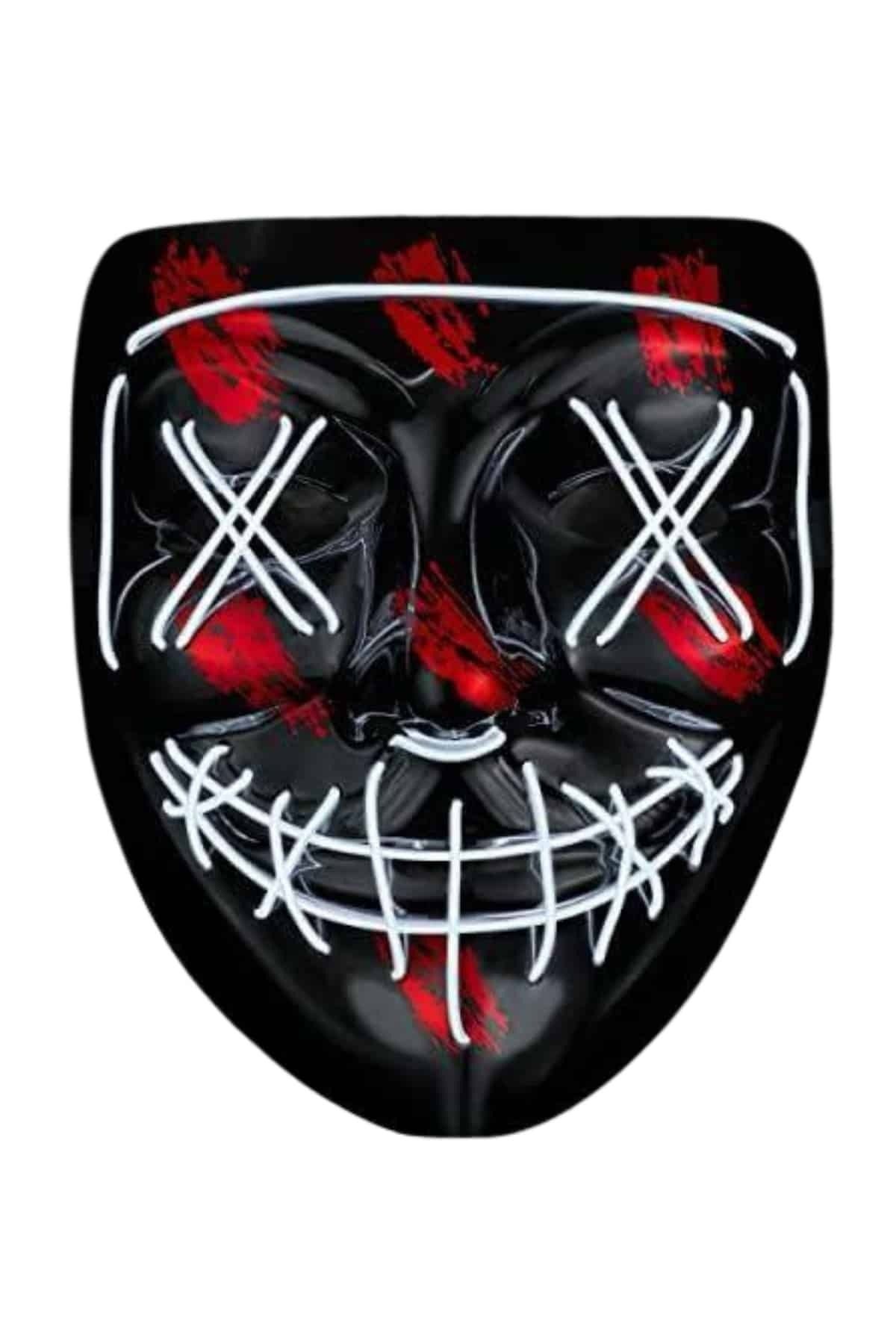 FTA TİCARET Hallowen Parti Maskesi Neon Led Işıklı Maske 3 Modlu Cadılar Bayramı Maskesi