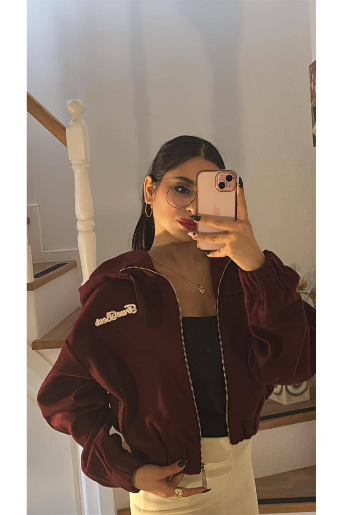 Rüyagibimoda Kadın bordo crop ceket