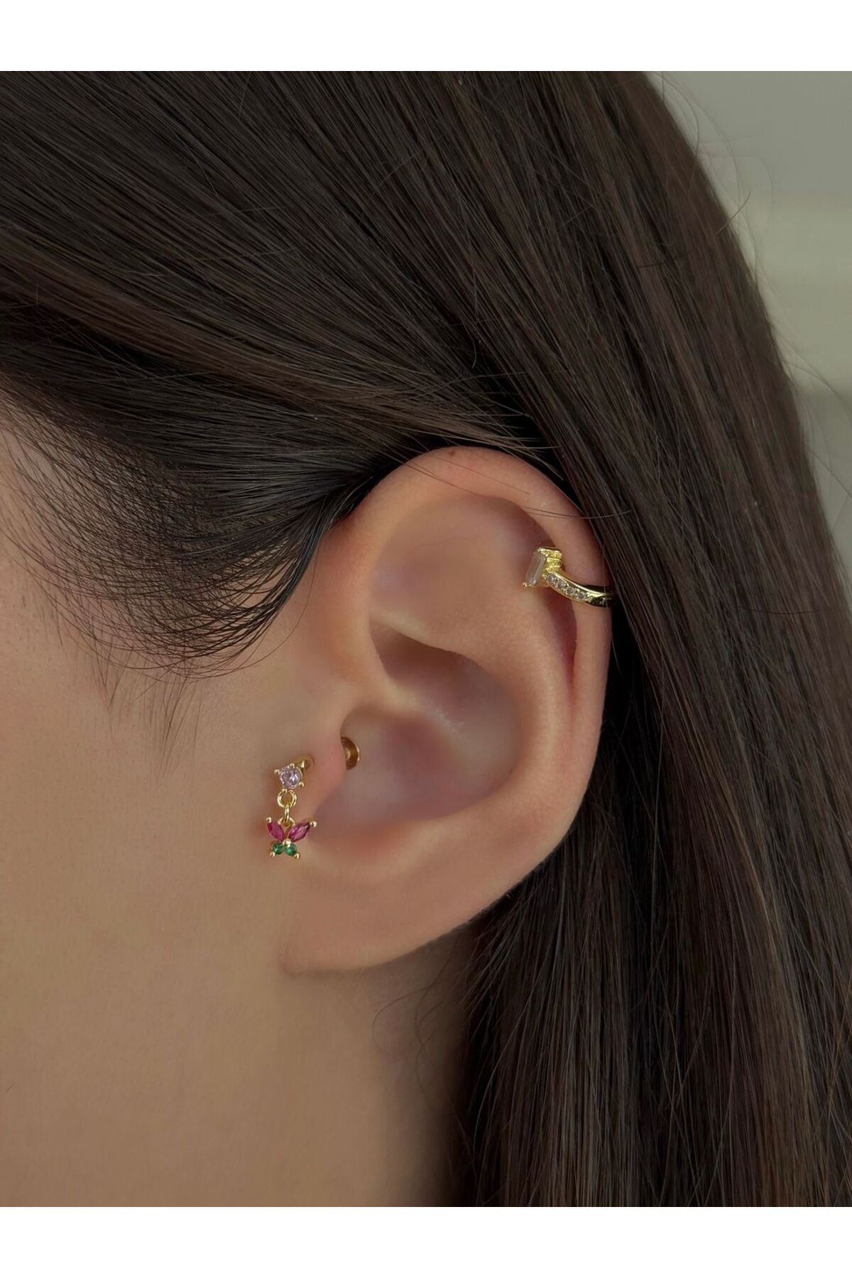H&B Design Cerrahi Çelik Gold Çiçek Detaylı Piercing