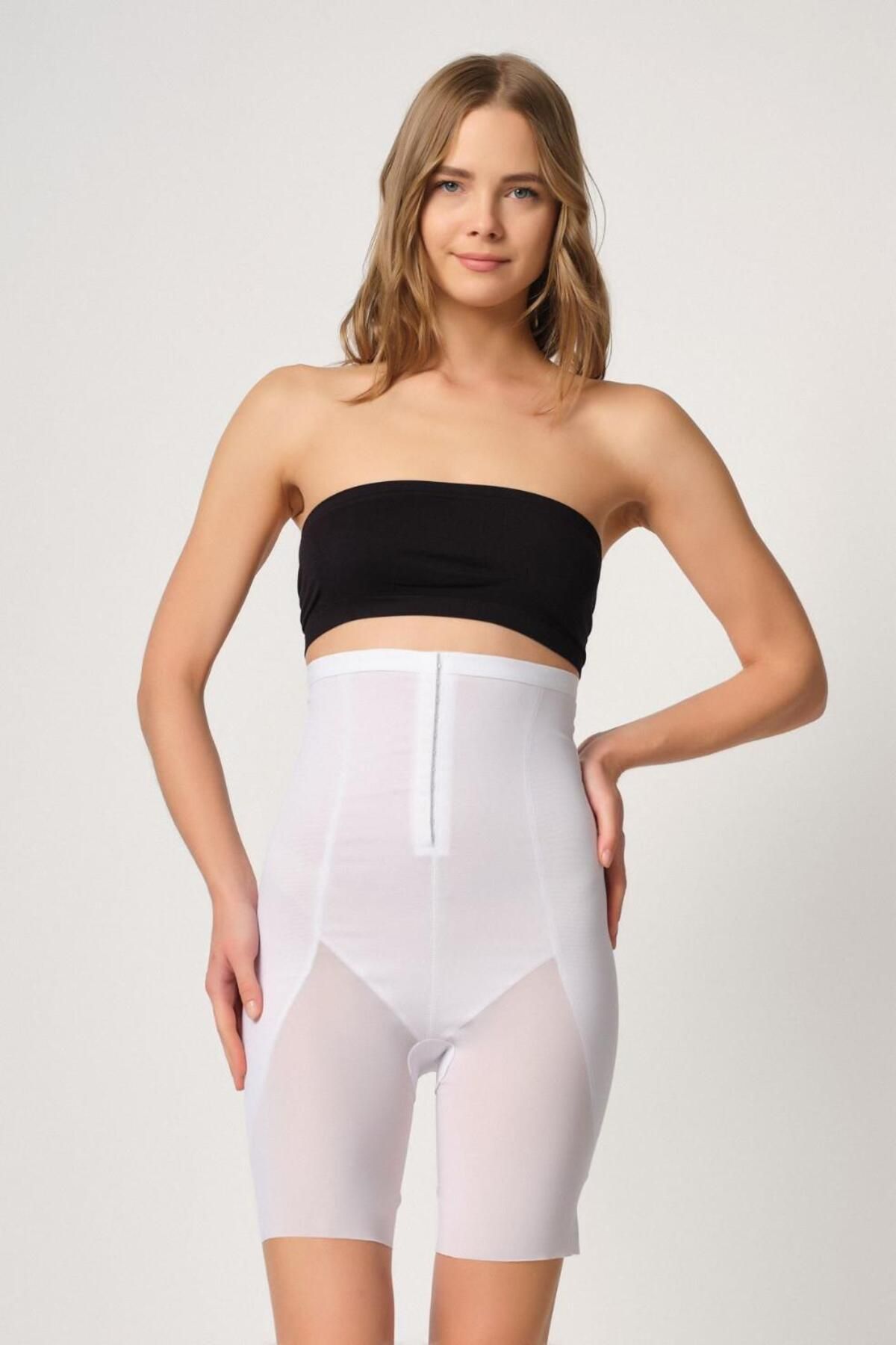ASFSTORE BEYAZ MI Emay 2928 Ön Agraflı Tül Paçalı Lazer Korse