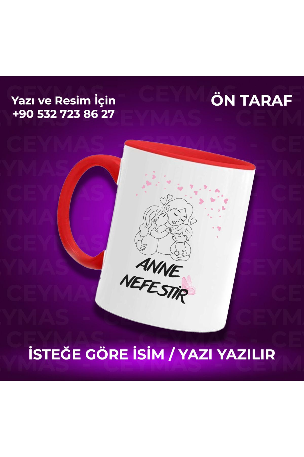 Ceymas Hediyelik Annelere Özel İsimli Anneler Günü Hediyelik Renkli Kupa Bardak