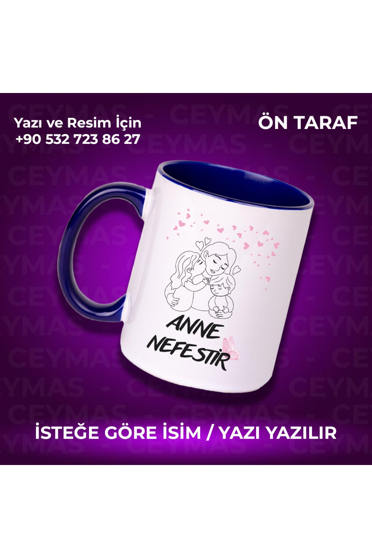 Ceymas Hediyelik Annelere Özel İsimli Anneler Günü Hediyelik Renkli Kupa Bardak