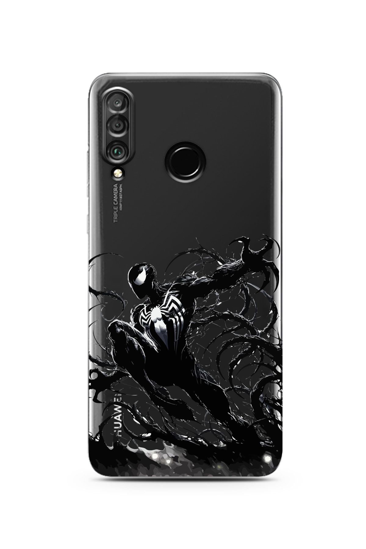 moonset Huawei P30 Lite Uyumlu Siyah Örümcek Tasarımlı Baskılı Şeffaf Telefon Kılıfı