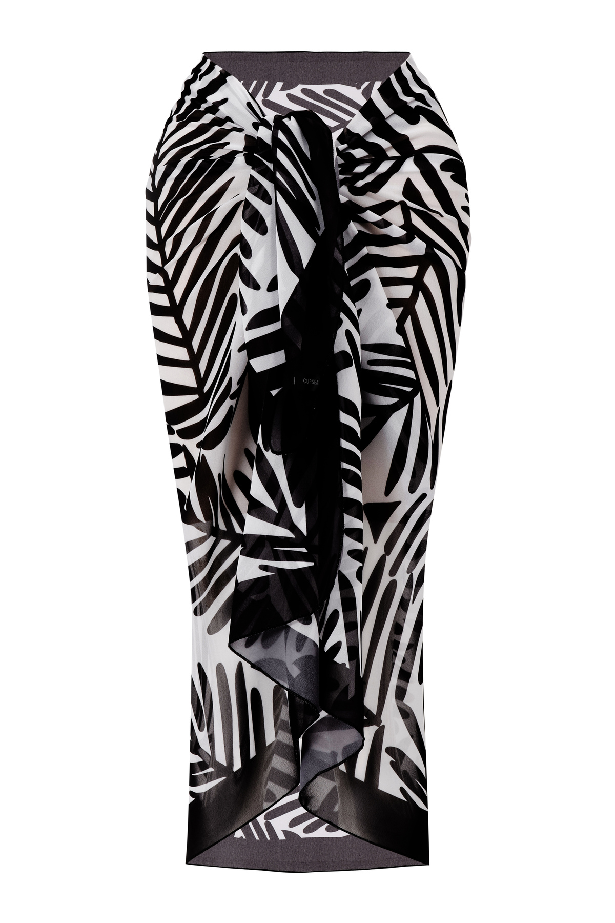 Black Leaf Pattern Pareo Satin Inner Non-Showing Long 95x150