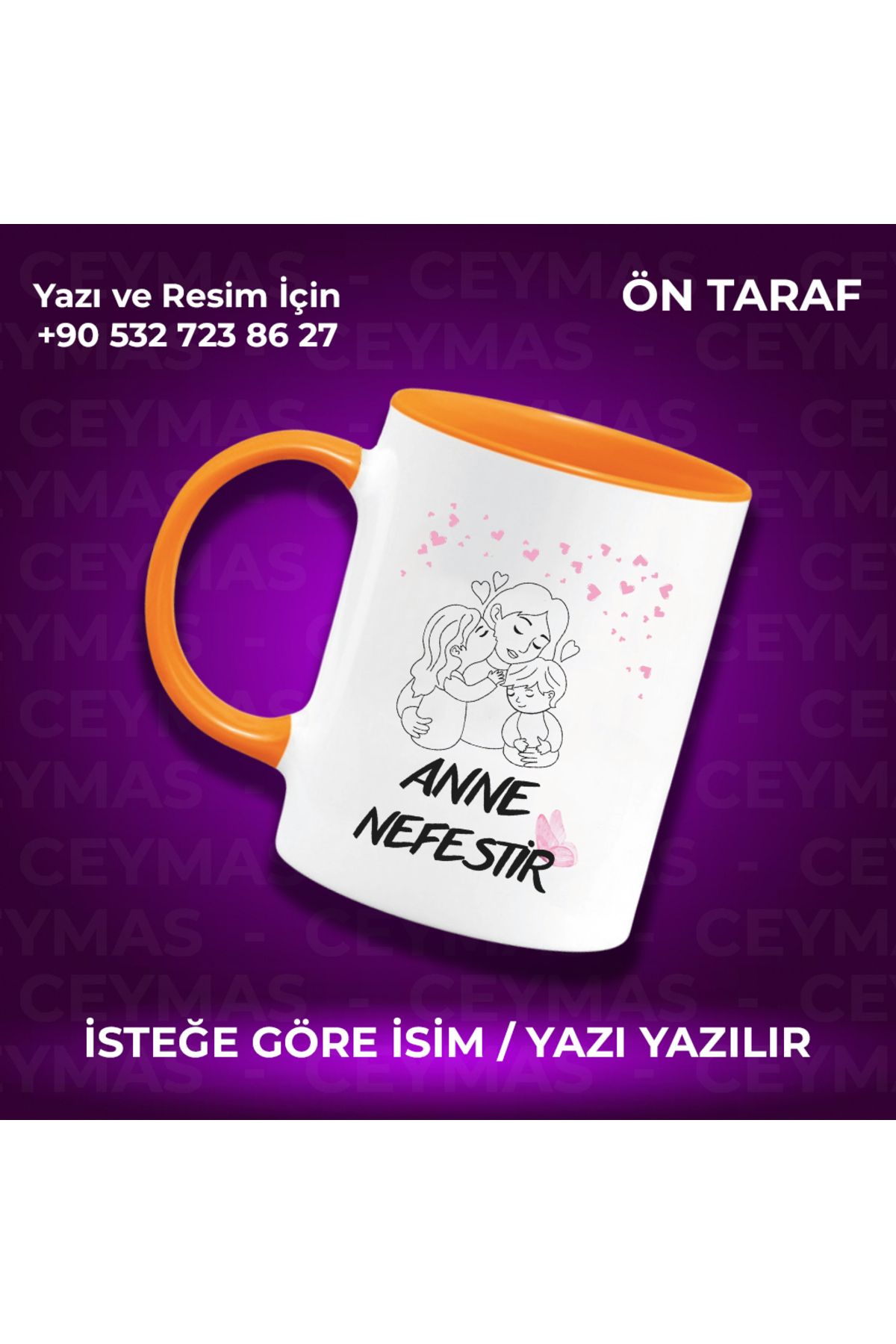 Ceymas Hediyelik Annelere Özel İsimli Anneler Günü Hediyelik Renkli Kupa Bardak