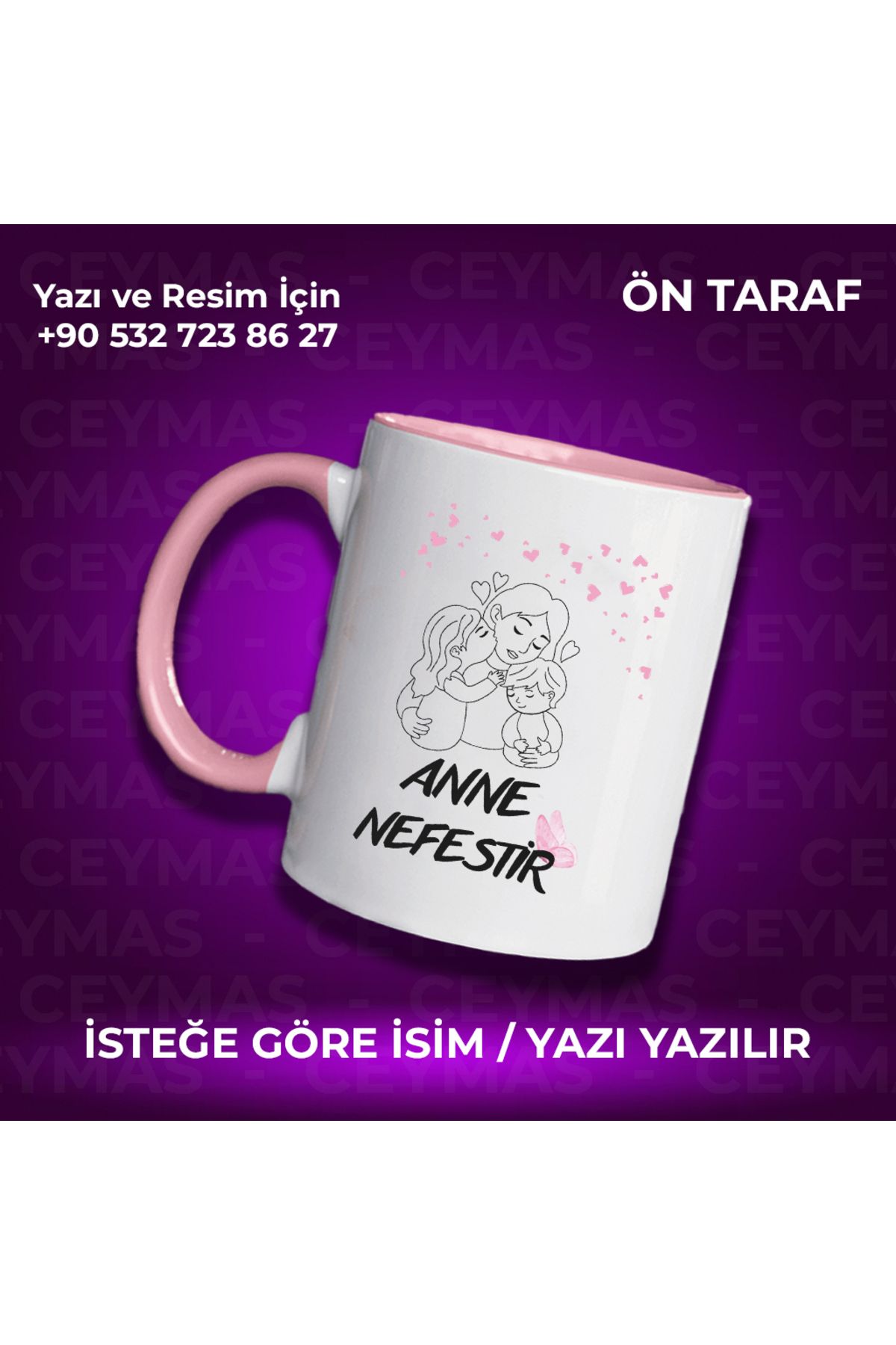 Ceymas Hediyelik Annelere Özel İsimli Anneler Günü Hediyelik Renkli Kupa Bardak