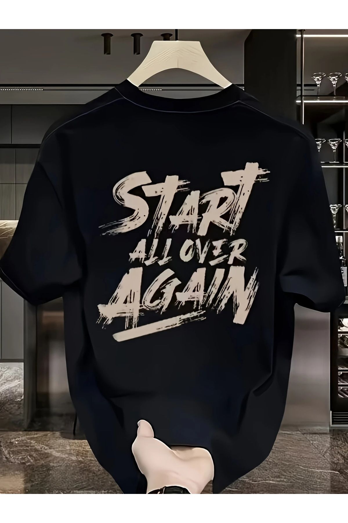 qubo sportswear & company qubo Unisex Oversize Baskılı Pamuklu Bisiklet Yaka Kısa Kollu SİYAH T-shirt