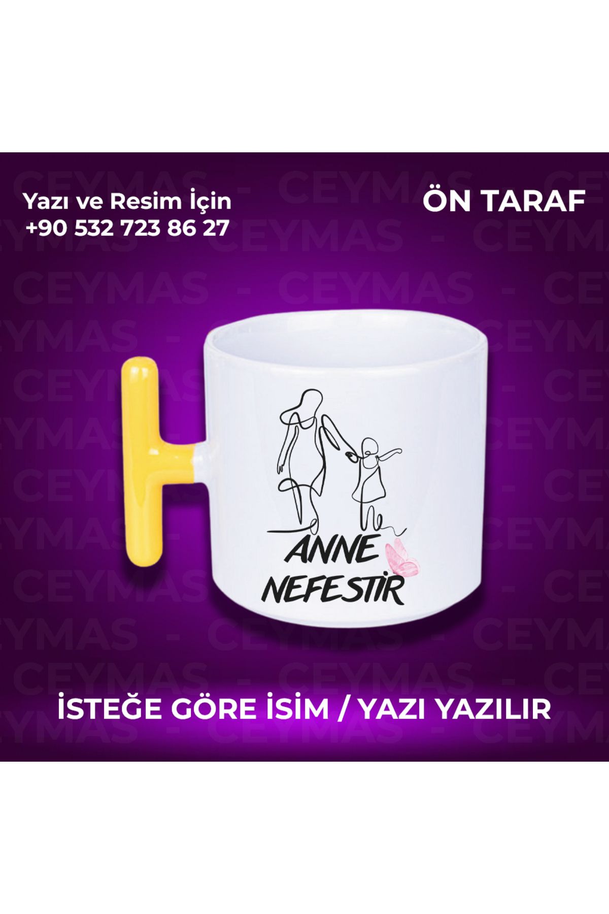 Ceymas Hediyelik Annelere Özel İsimli Anneler Günü Hediyelik Renkli Kupa Bardak