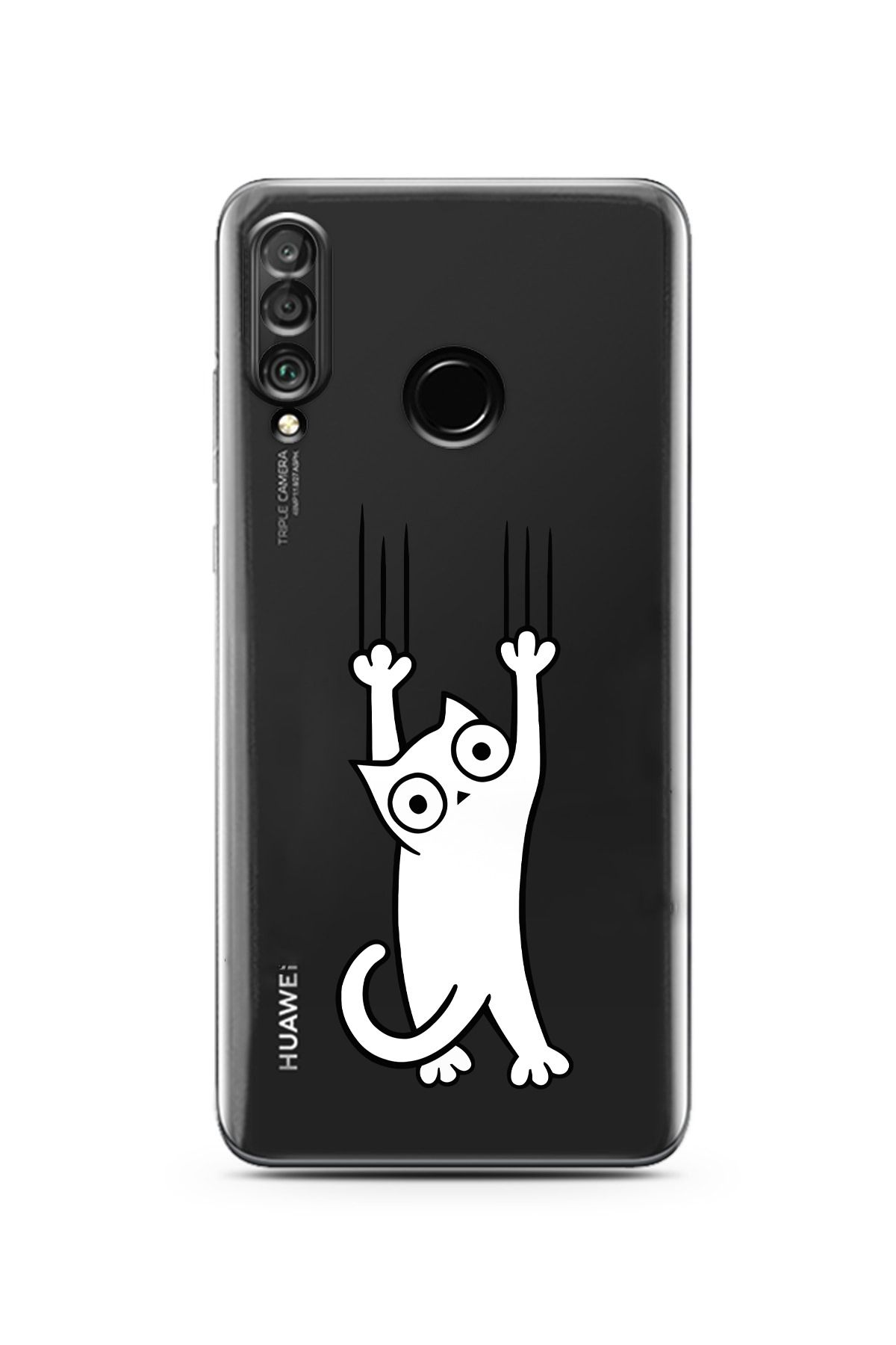 moonset Huawei P30 Lite Uyumlu Kedi Tasarımlı Baskılı Şeffaf Telefon Kılıfı