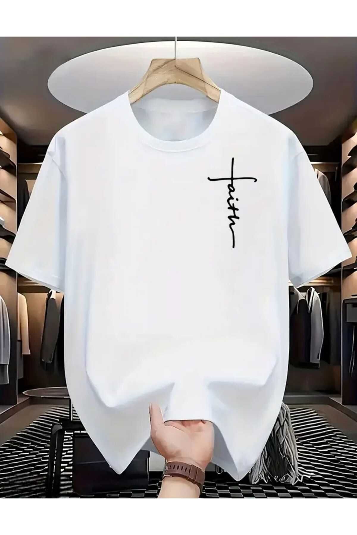 TekTarzz Unisex Erkek Faith Baskılı Tshirt