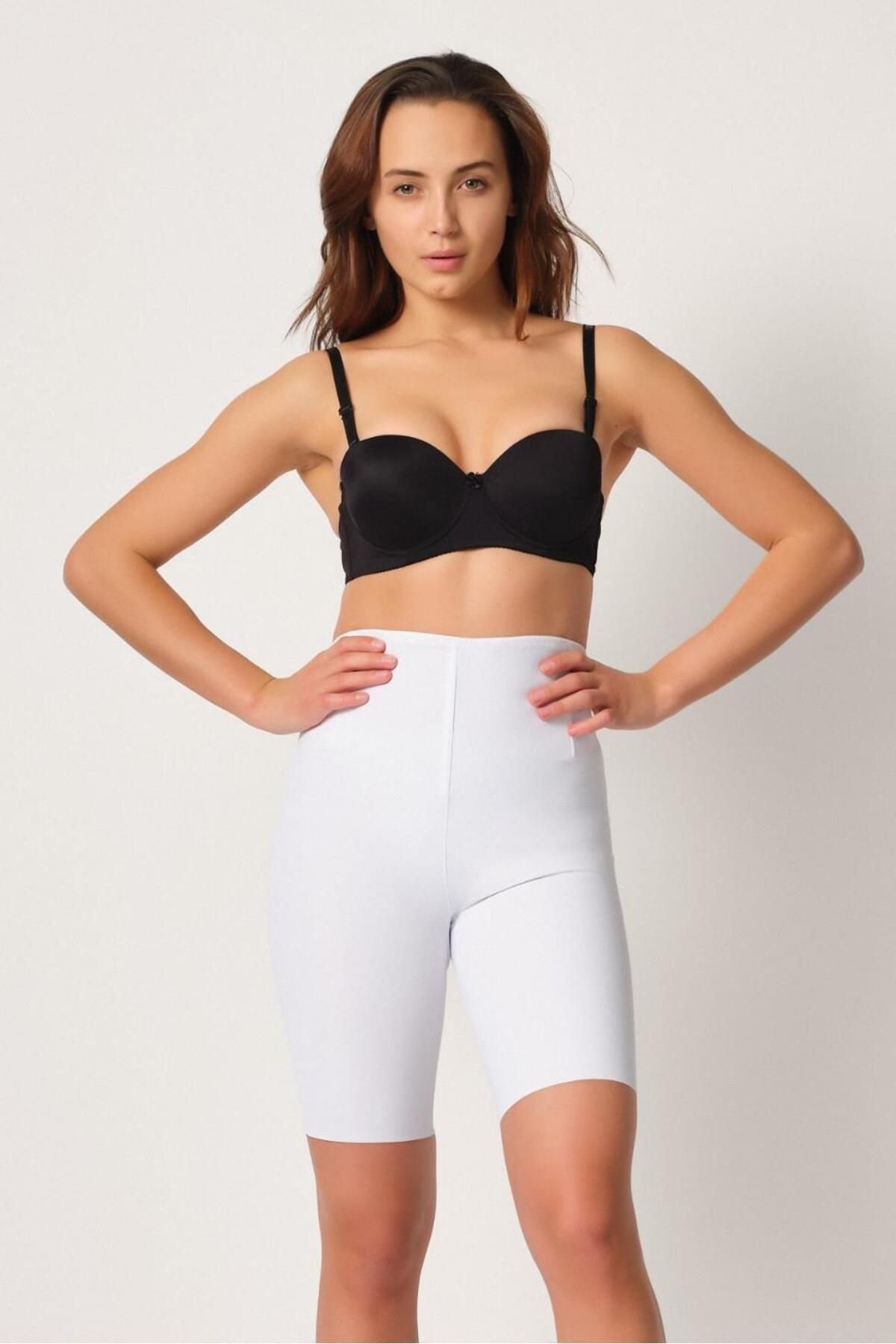ASFSTORE BEYAZ MI Emay 2927 Bel Dekolteli Balenli Paçalı Lazer Korse