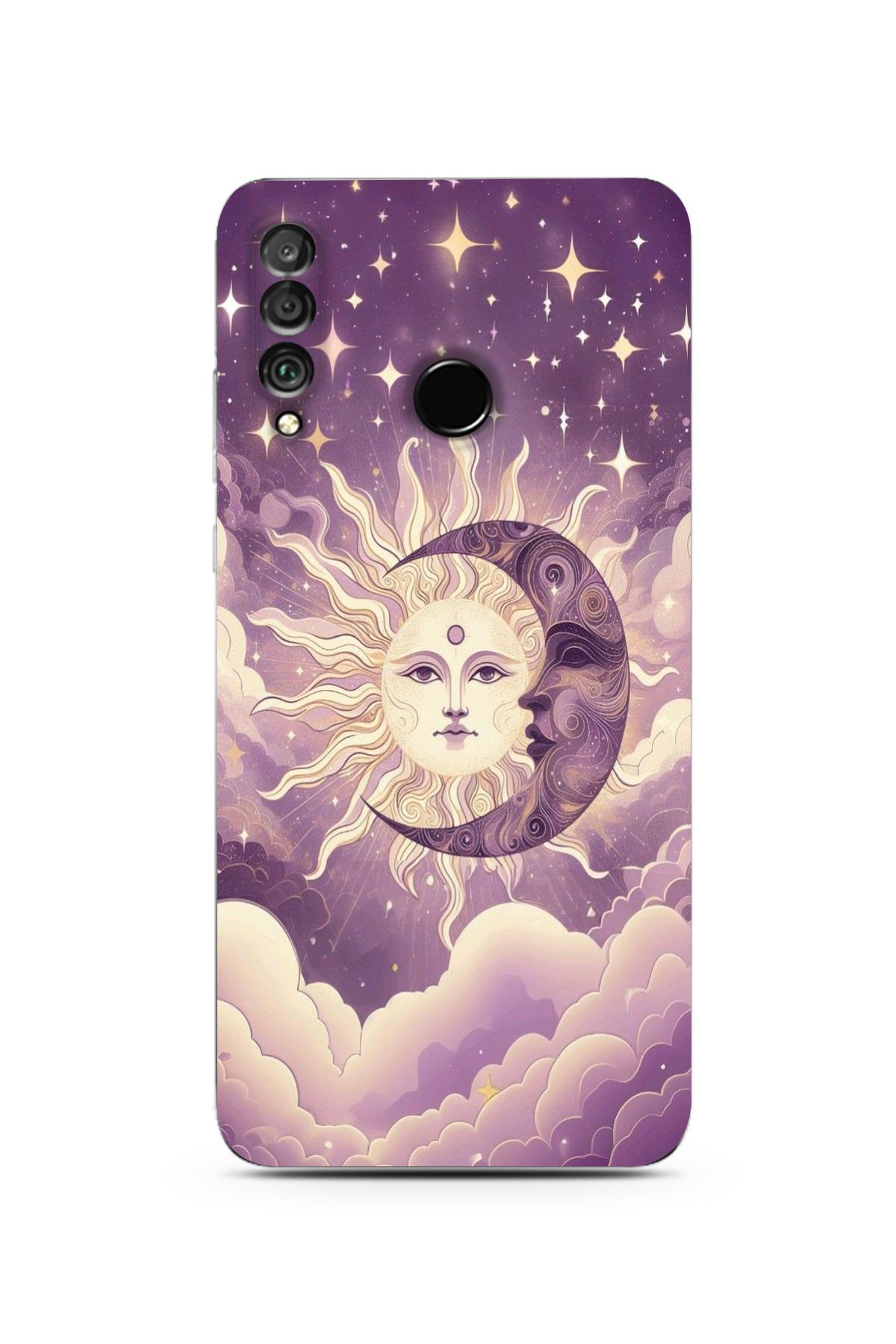 moonset Huawei P30 Lite Uyumlu Ay ve Güneş Tasarımlı Baskılı Şeffaf Telefon Kılıfı