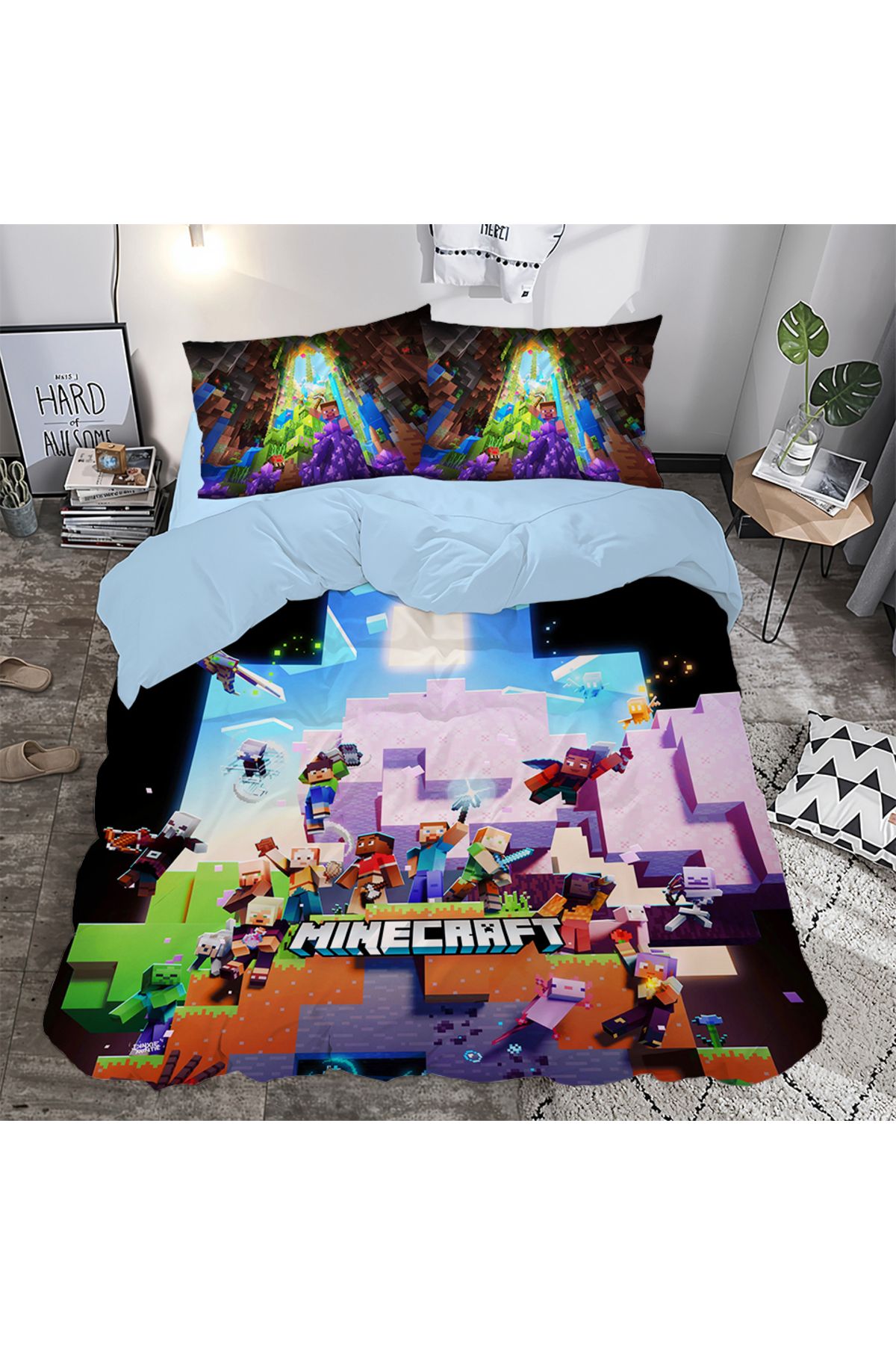 hediyechy GİFT DUVET COVER Minecraft GRUP 3d Baskılı Çift Kişilik Nevresim Takımı
