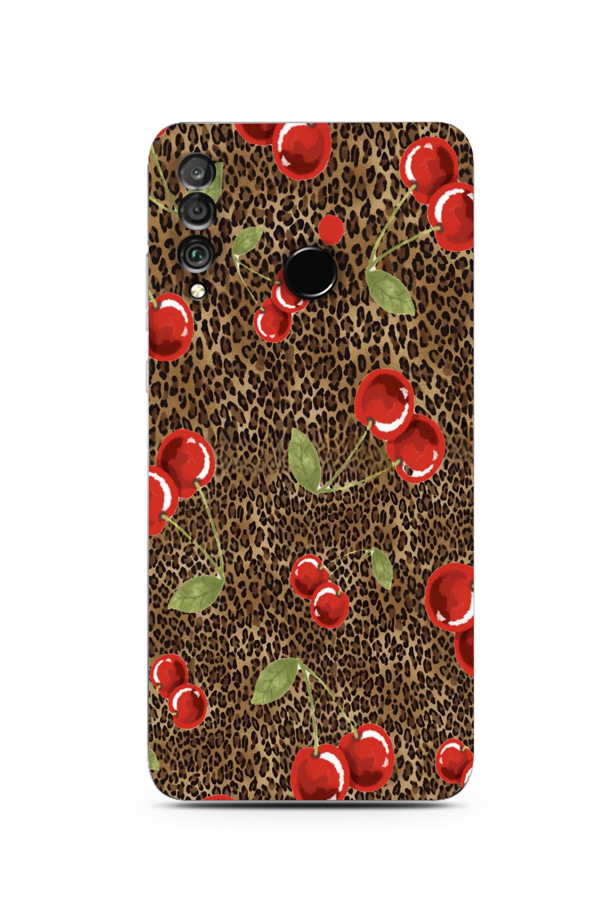 moonset Huawei P30 Lite Uyumlu Leopar ve Kiraz Tasarımlı Baskılı Şeffaf Telefon Kılıfı