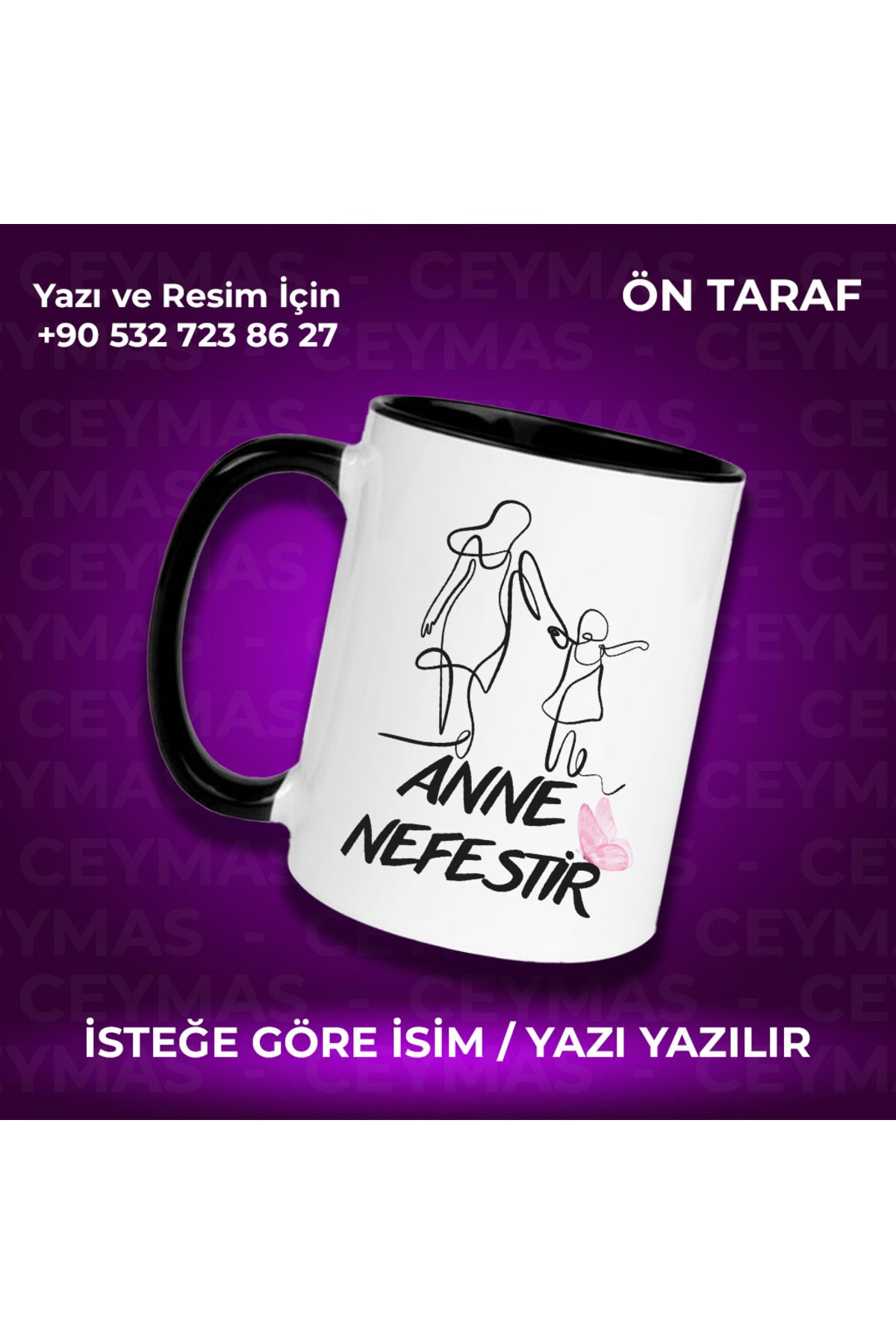 Ceymas Hediyelik Annelere Özel İsimli Anneler Günü Hediyelik Renkli Kupa Bardak