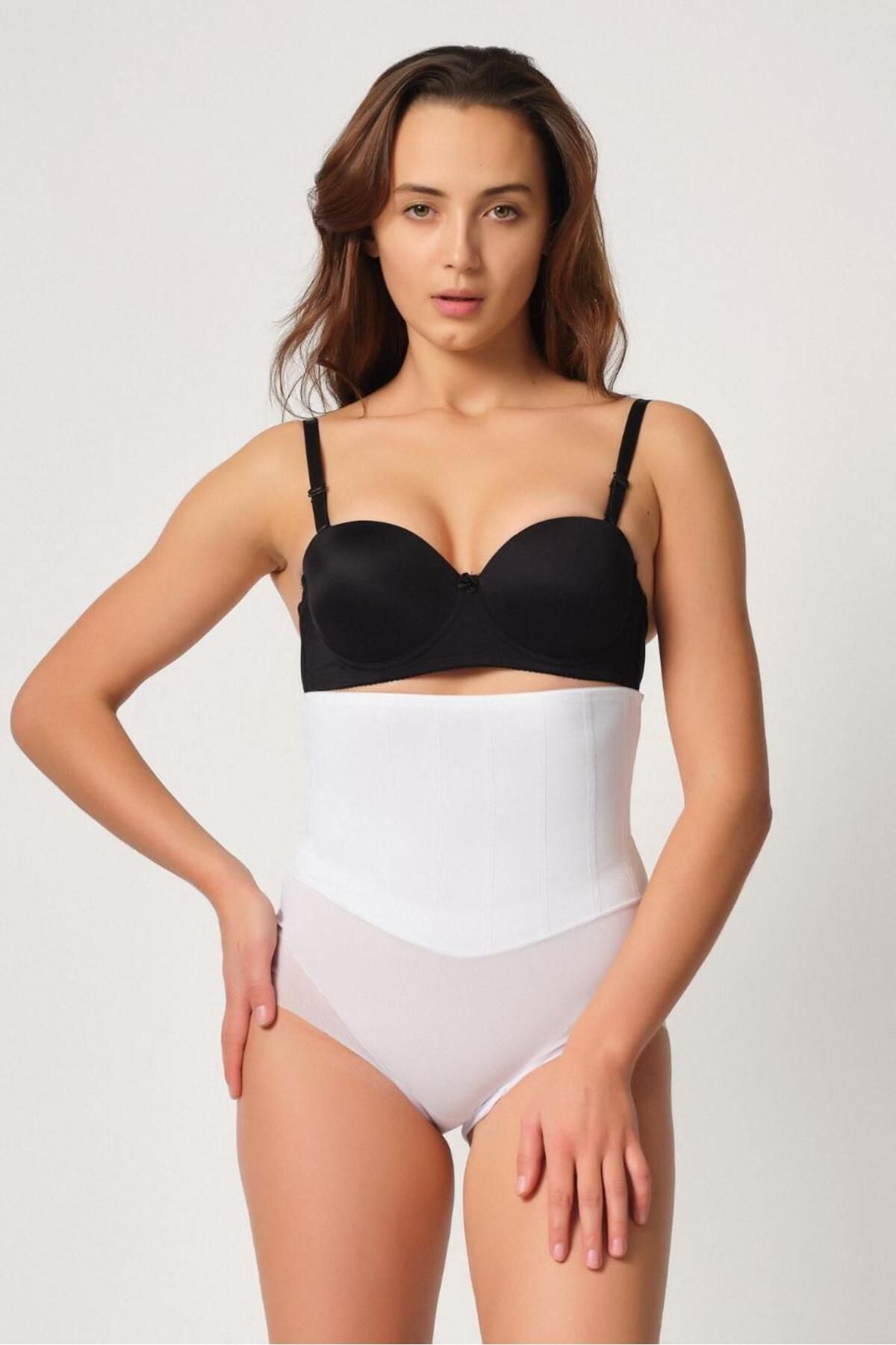 ASFSTORE BEYAZ MI Emay 2945 Tül Karyokalı Slip Lazer Korse
