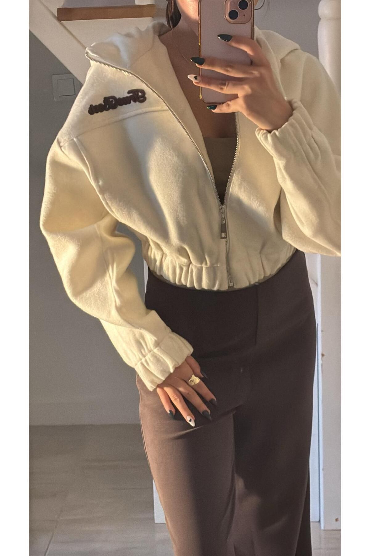 Rüyagibimoda Kadın krem crop ceket