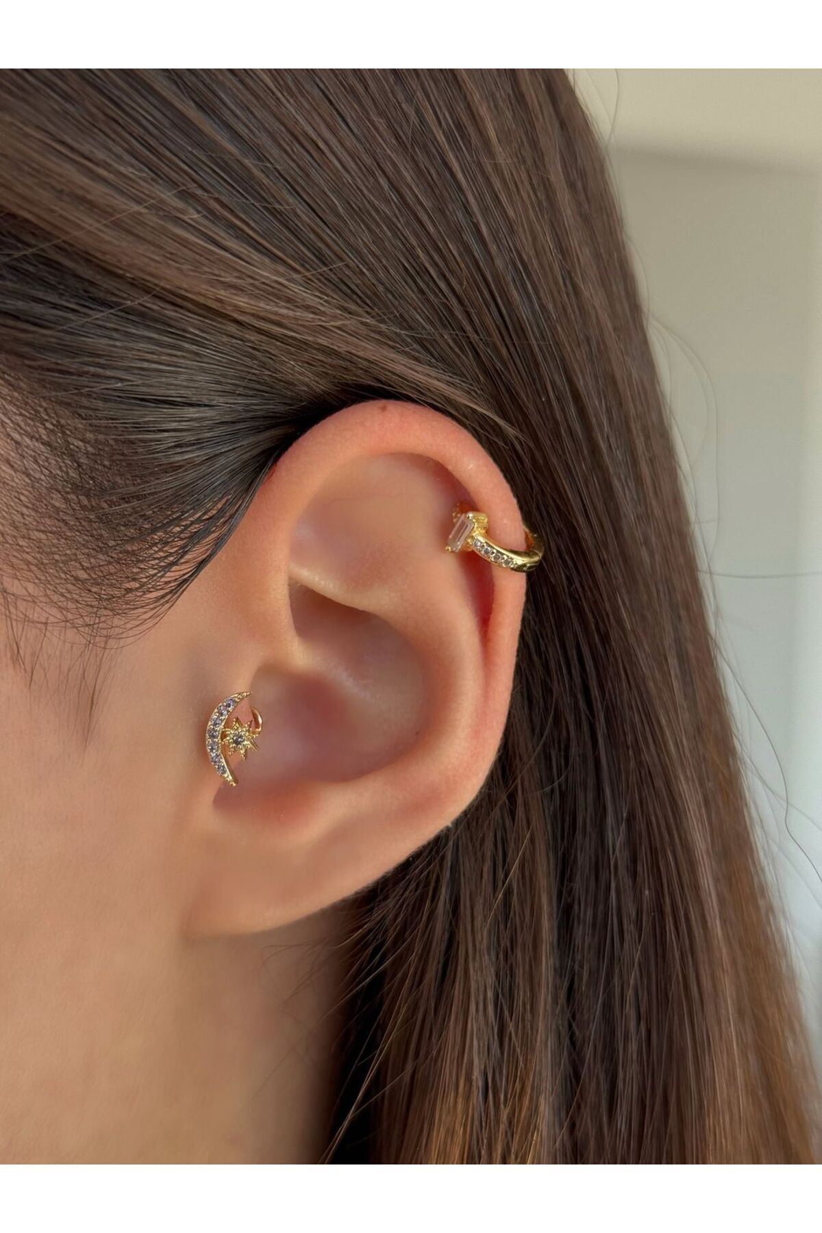H&B Design Cerrahi Çelik Lila Yeni Ay Detaylı Piercing