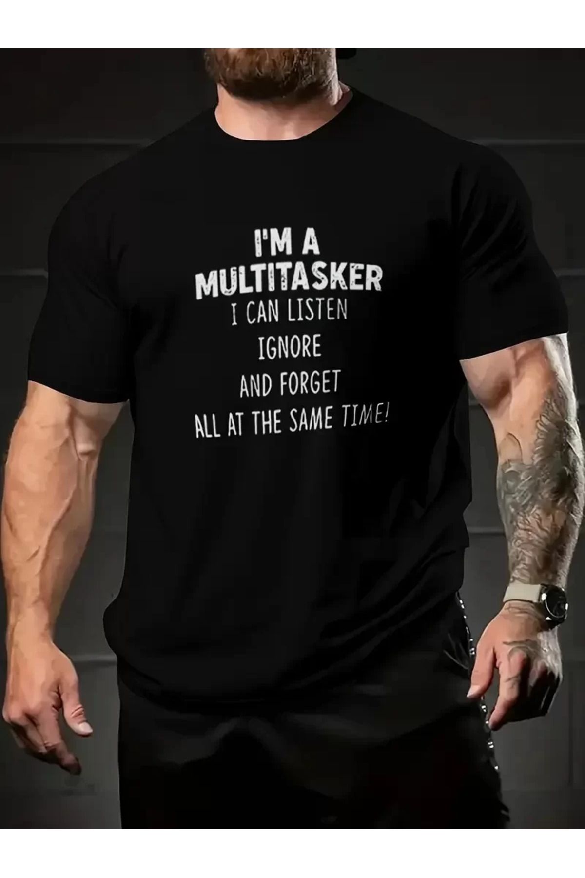 REKA MODA Baskılı Oversize Bisiklet Yaka T-shirt - Siyah