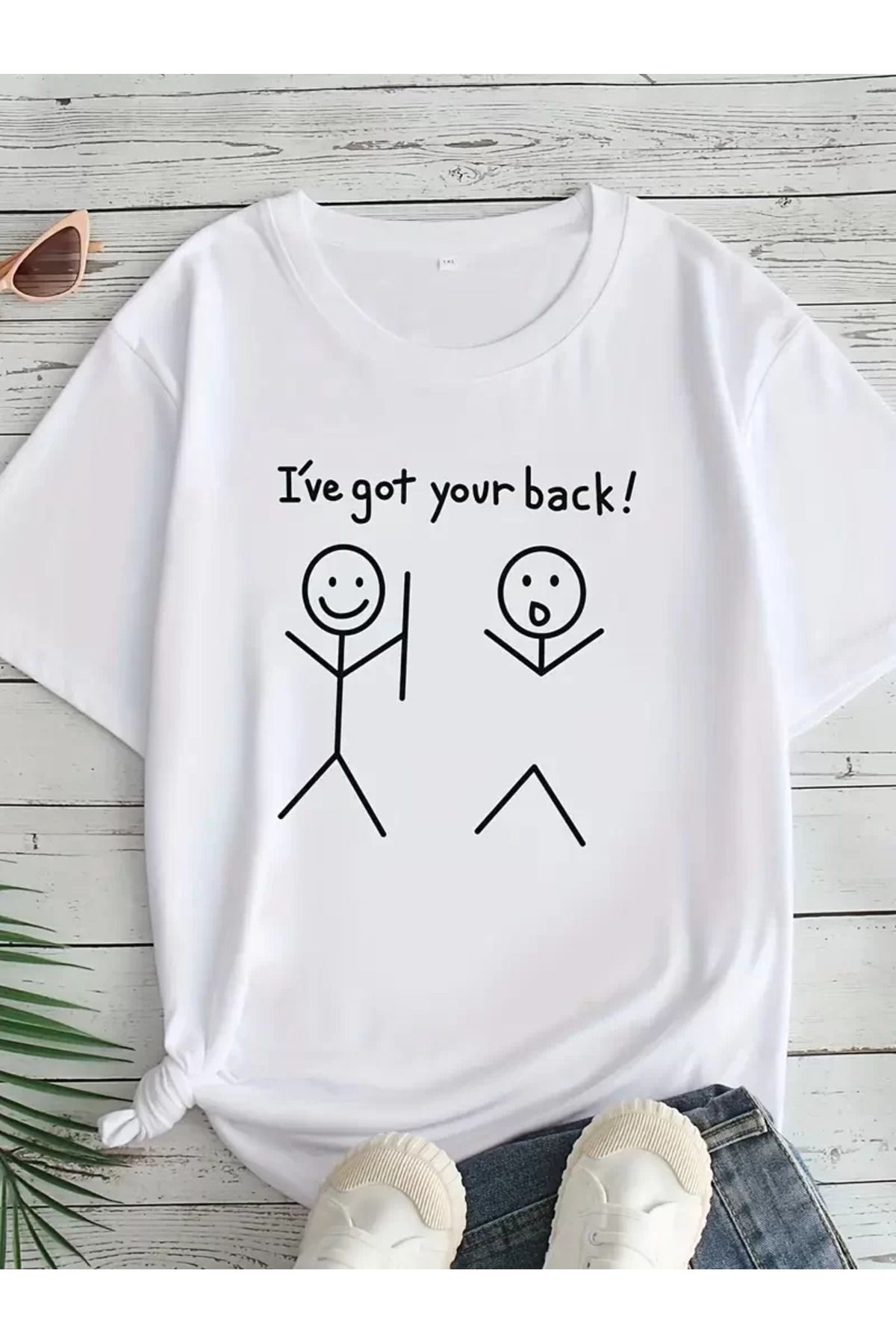 REKA MODA Baskılı Oversize Bisiklet Yaka T-shirt - Beyaz