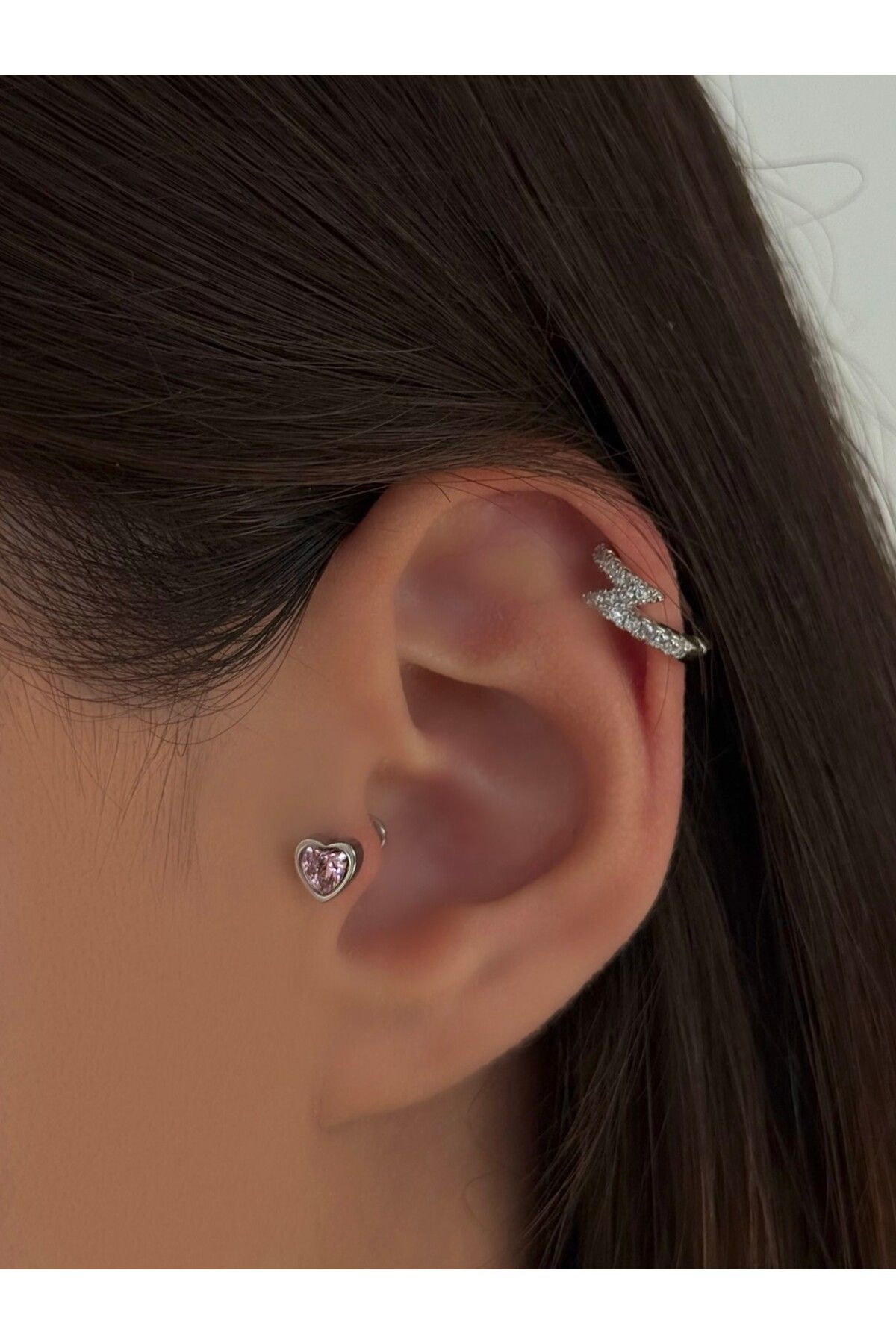 H&B Design Cerrahi Çelik Silver Pembe Kalpli Piercing
