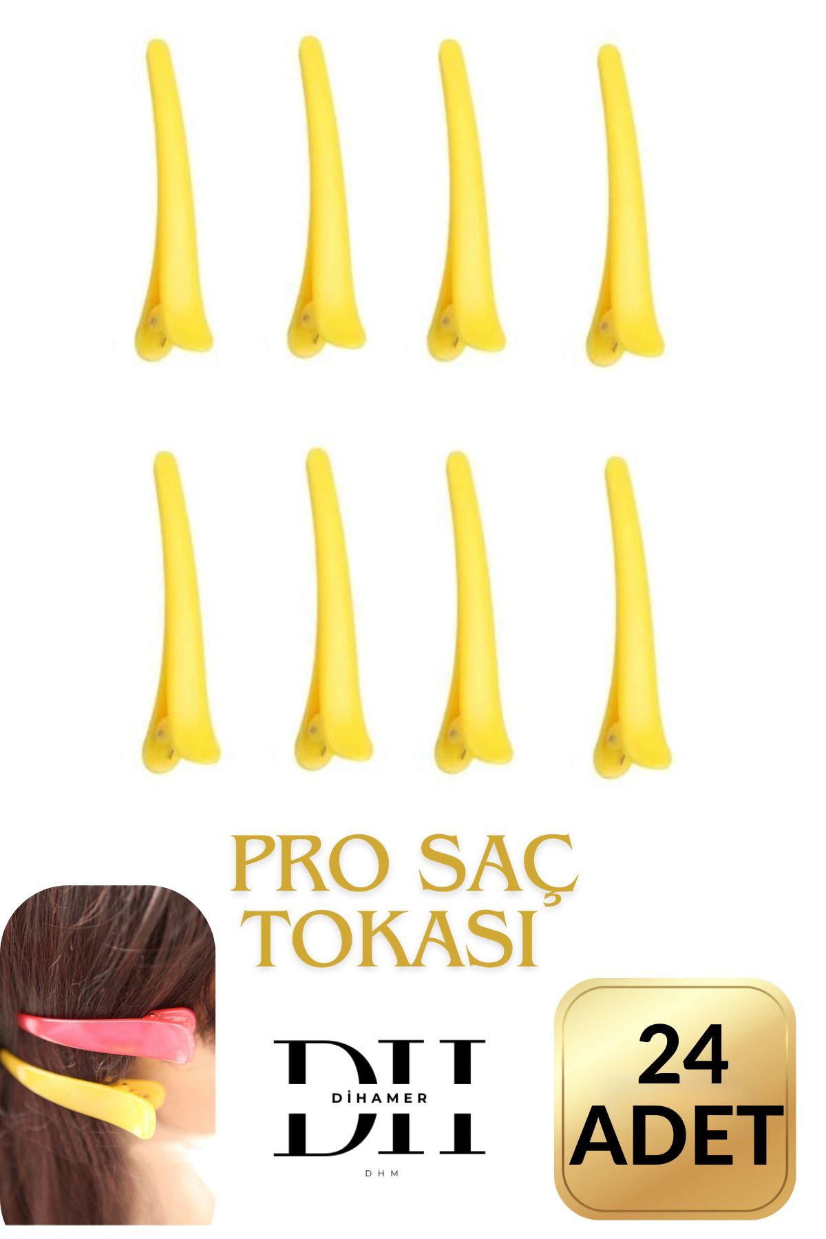 Dihamer Sarı renk Saç tokası Klips Topuz Tokası