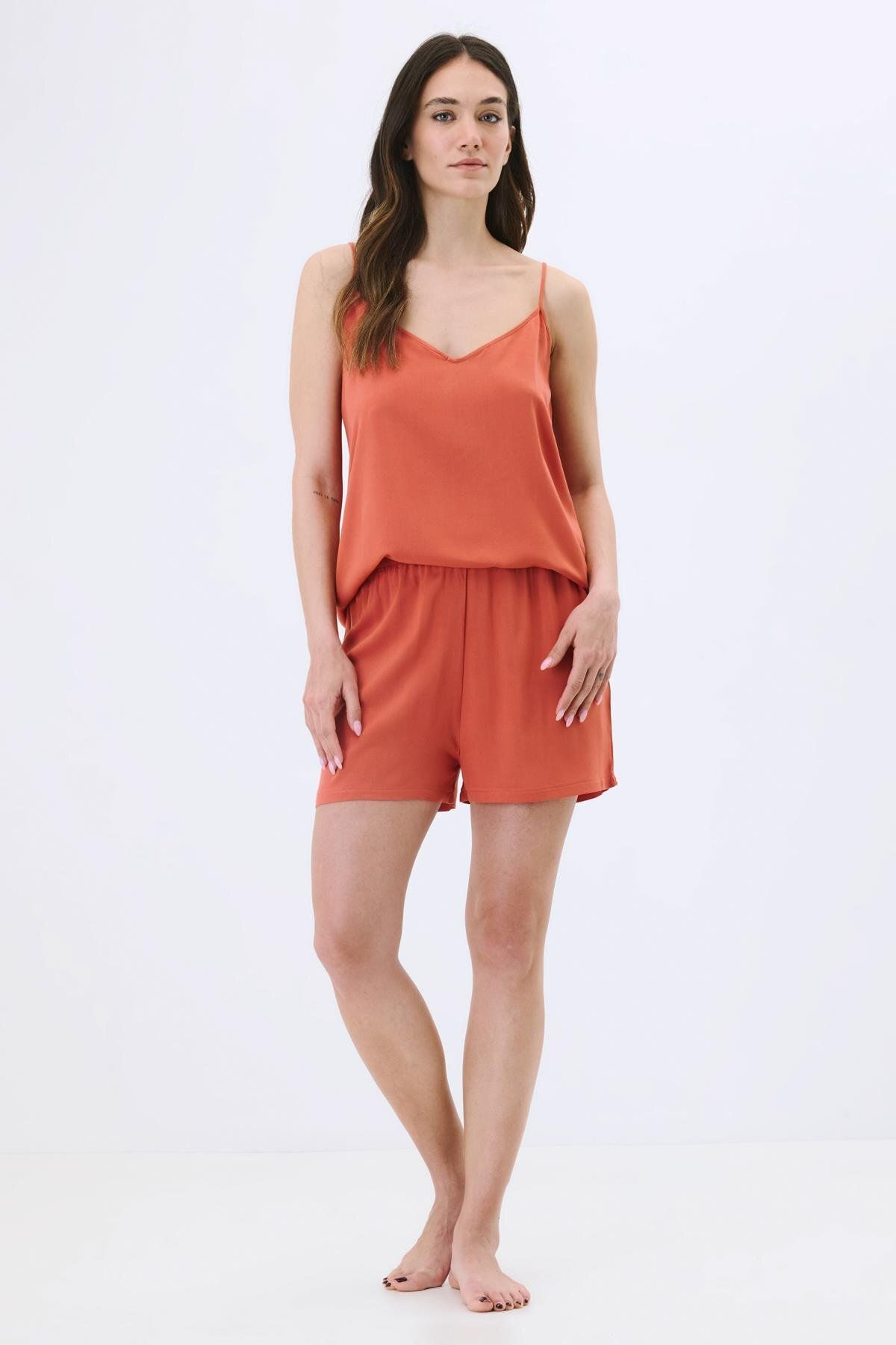 C&City İp Askılı Şortlu Viskon Pijama Takım 9155 Tarçın