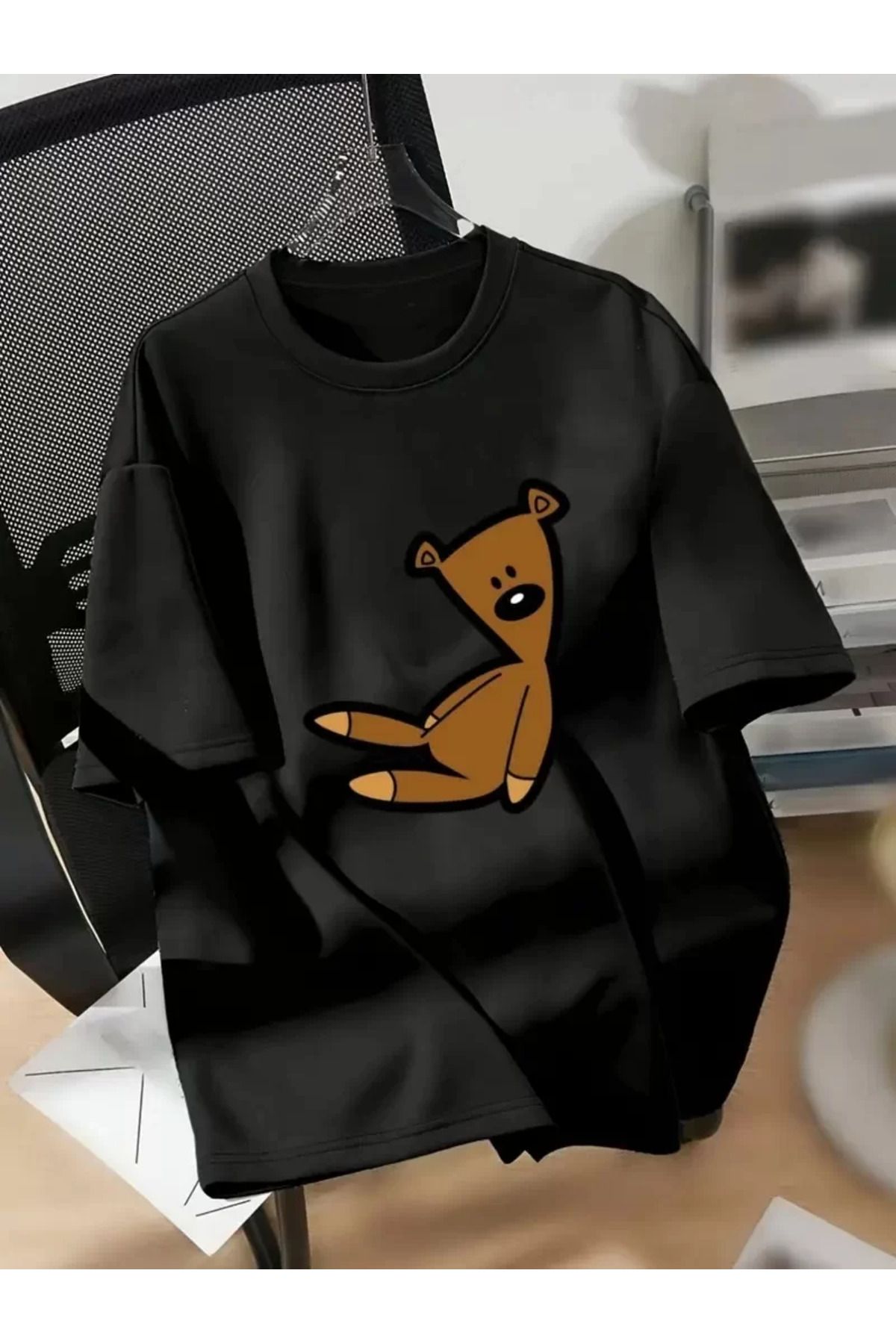 REKA MODA Baskılı Oversize Bisiklet Yaka T-shirt - Siyah