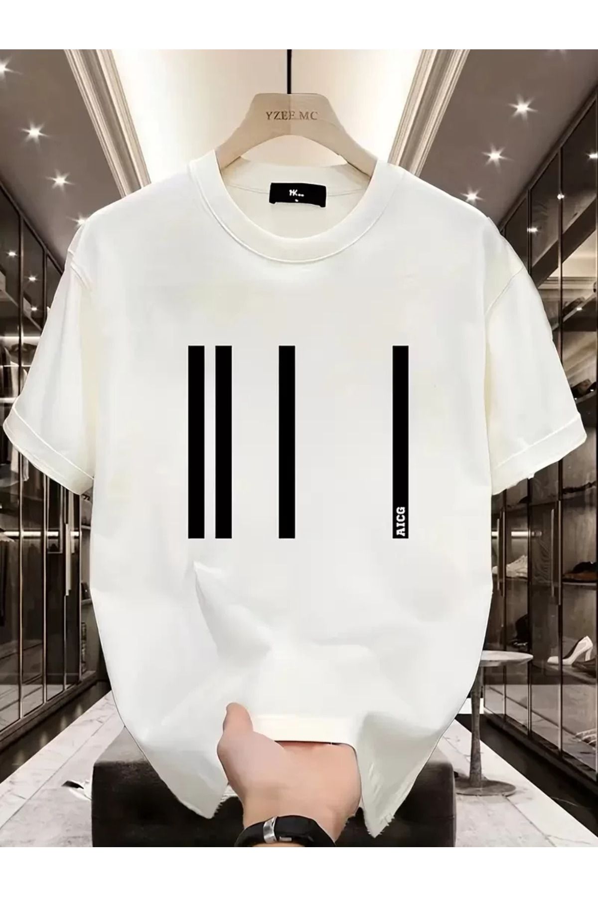 REKA MODA Baskılı Oversize Bisiklet Yaka T-shirt - Beyaz
