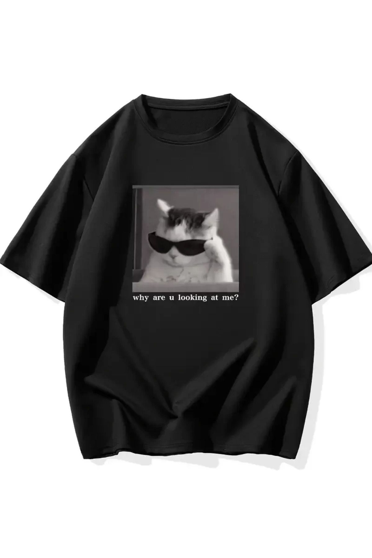 REKA MODA Baskılı Oversize Bisiklet Yaka T-shirt - Siyah