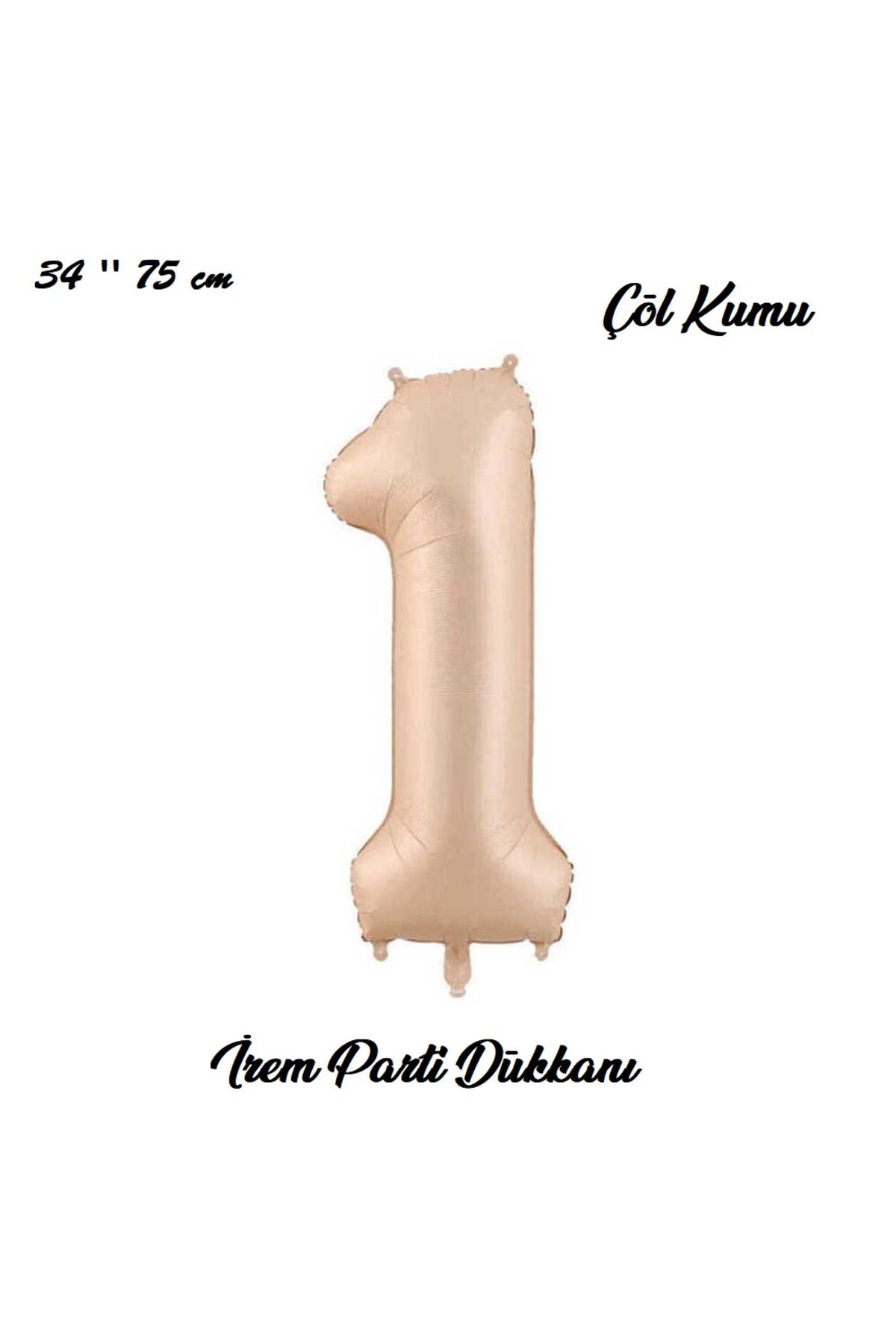 İrem Parti Dükkanı Retro Çöl Kumu, Kum beji, Karamel 1 Yaş Rakam Balon 74 Cm 34 Inç