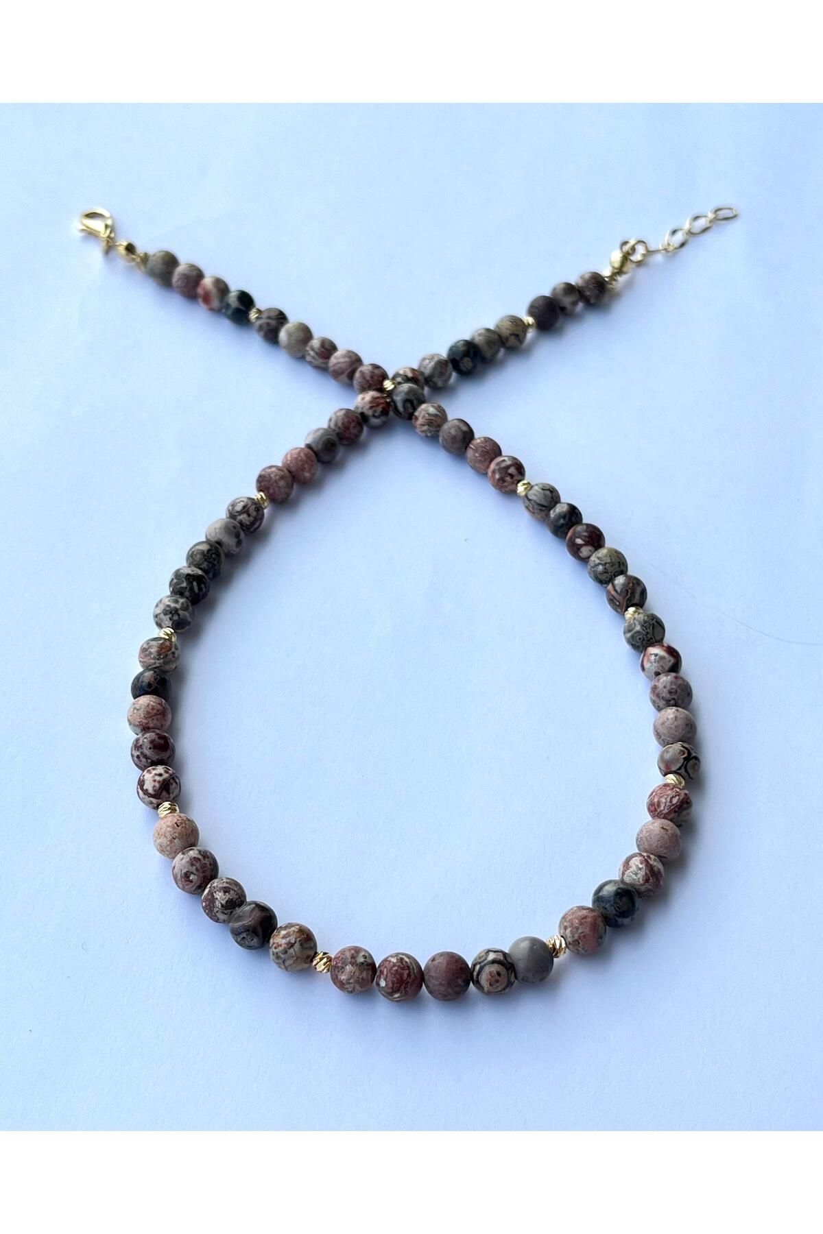 eyla collection Desenli Jasper Taşı Kolye 6mm