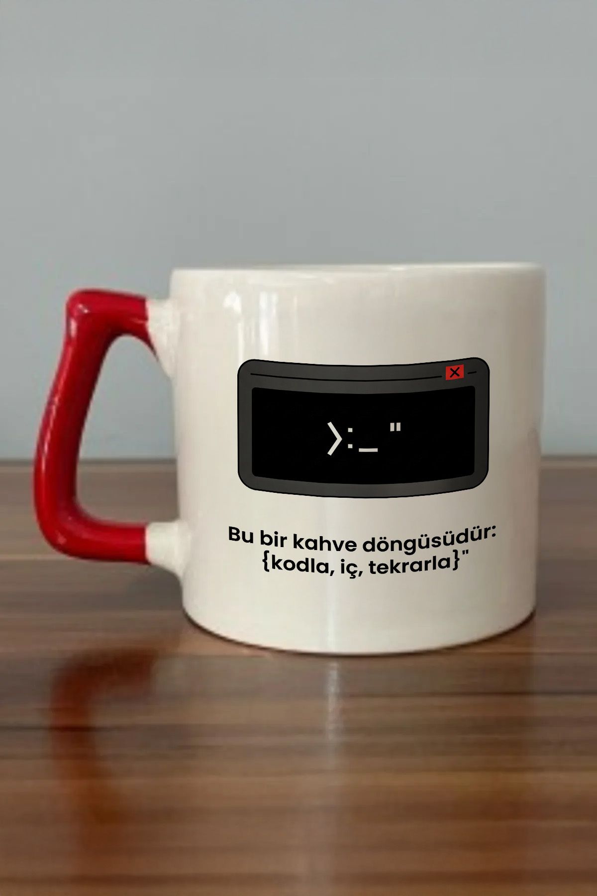 DozNest "Bu bir kahve döngüsüdür:" Yazılı Kırmızı Kulplu Kupa Bardak - Hediyelik Kahve Bardağı DZA85