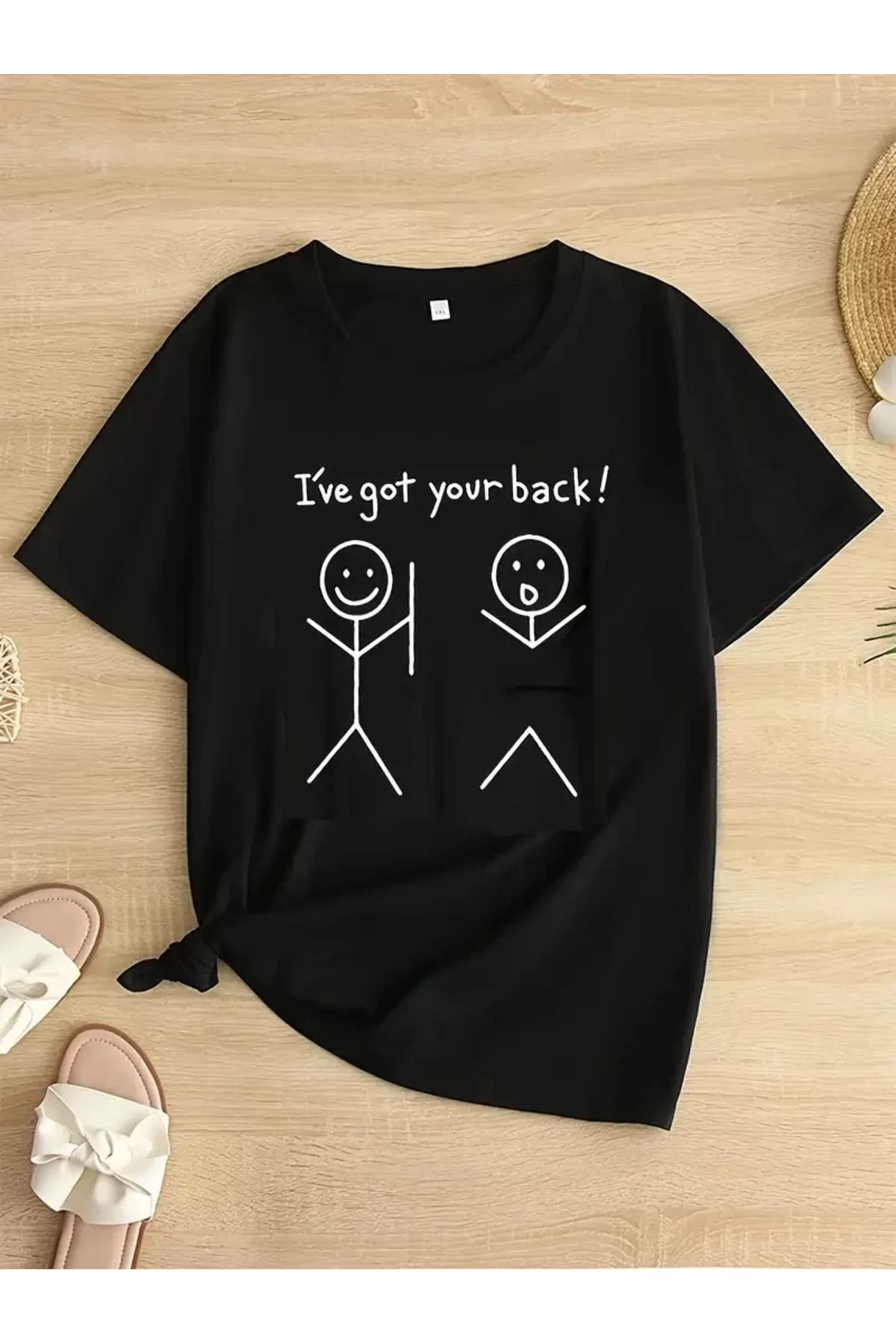 REKA MODA Baskılı Oversize Bisiklet Yaka T-shirt - Siyah