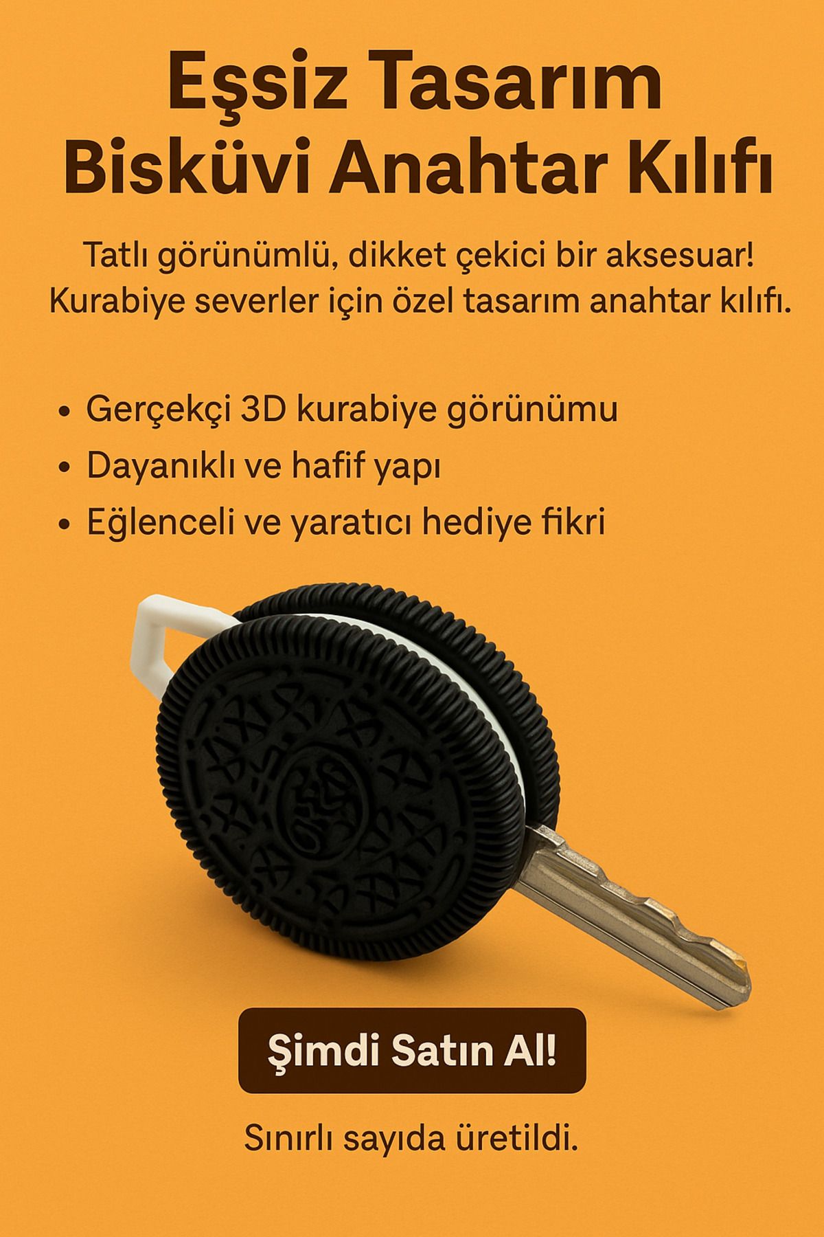 Bofen Bisküvi Şekilli Anahtar Kılıfı 3D Tasarım Şirin Aksesuar/Anahtarlık