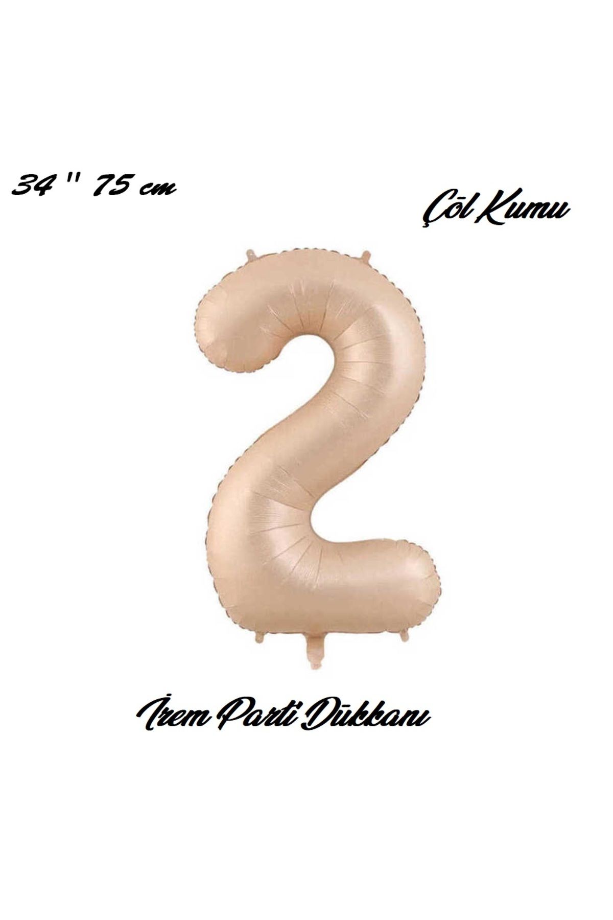 İrem Parti Dükkanı Retro Çöl Kumu, Kum beji, Karamel 2 Yaş Rakam Balon 74 Cm 34 Inç